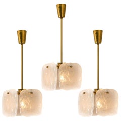 Vintage Three Ice Glass Pendant Lights from J.T. Kalmar, 1960s for Missy