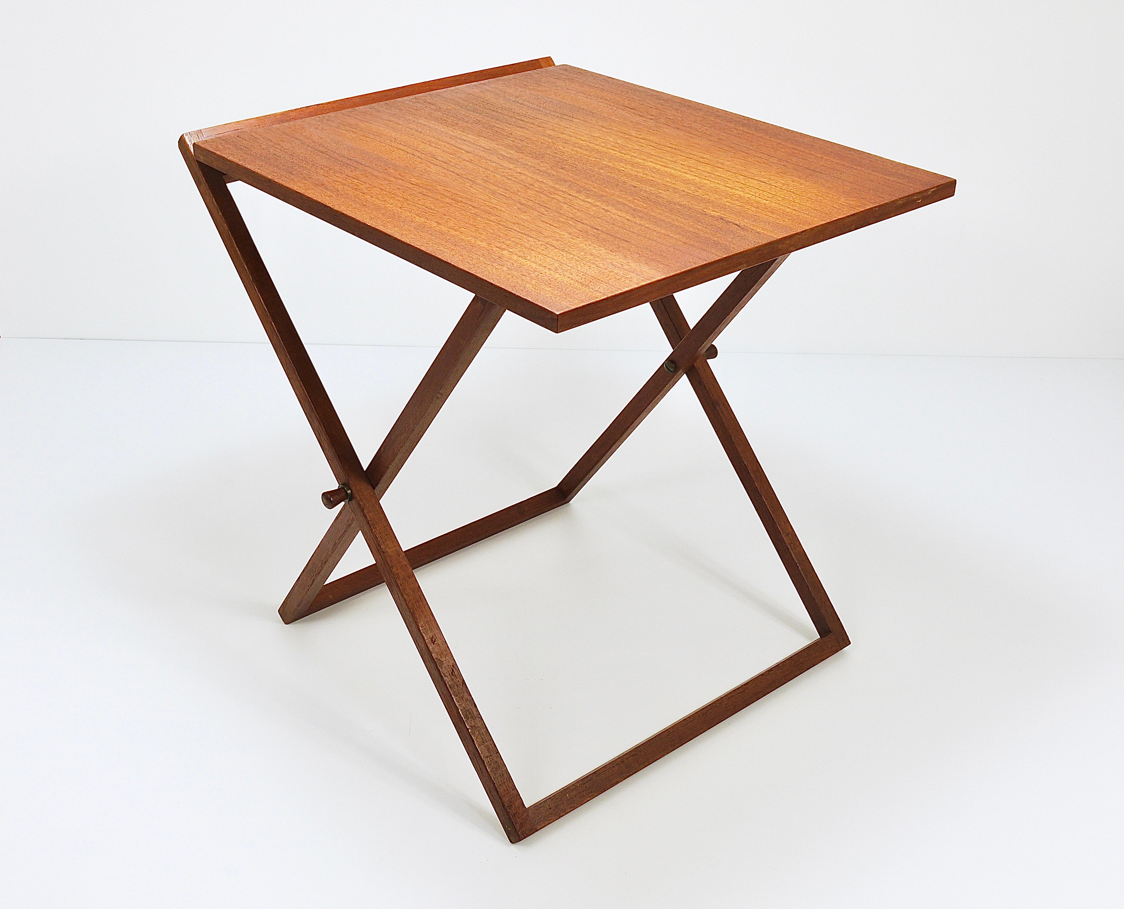 Three Illum Wikkelso Danish Modern Teak Folding Tables, Silkeborg Denmark, 1960s For Sale 3