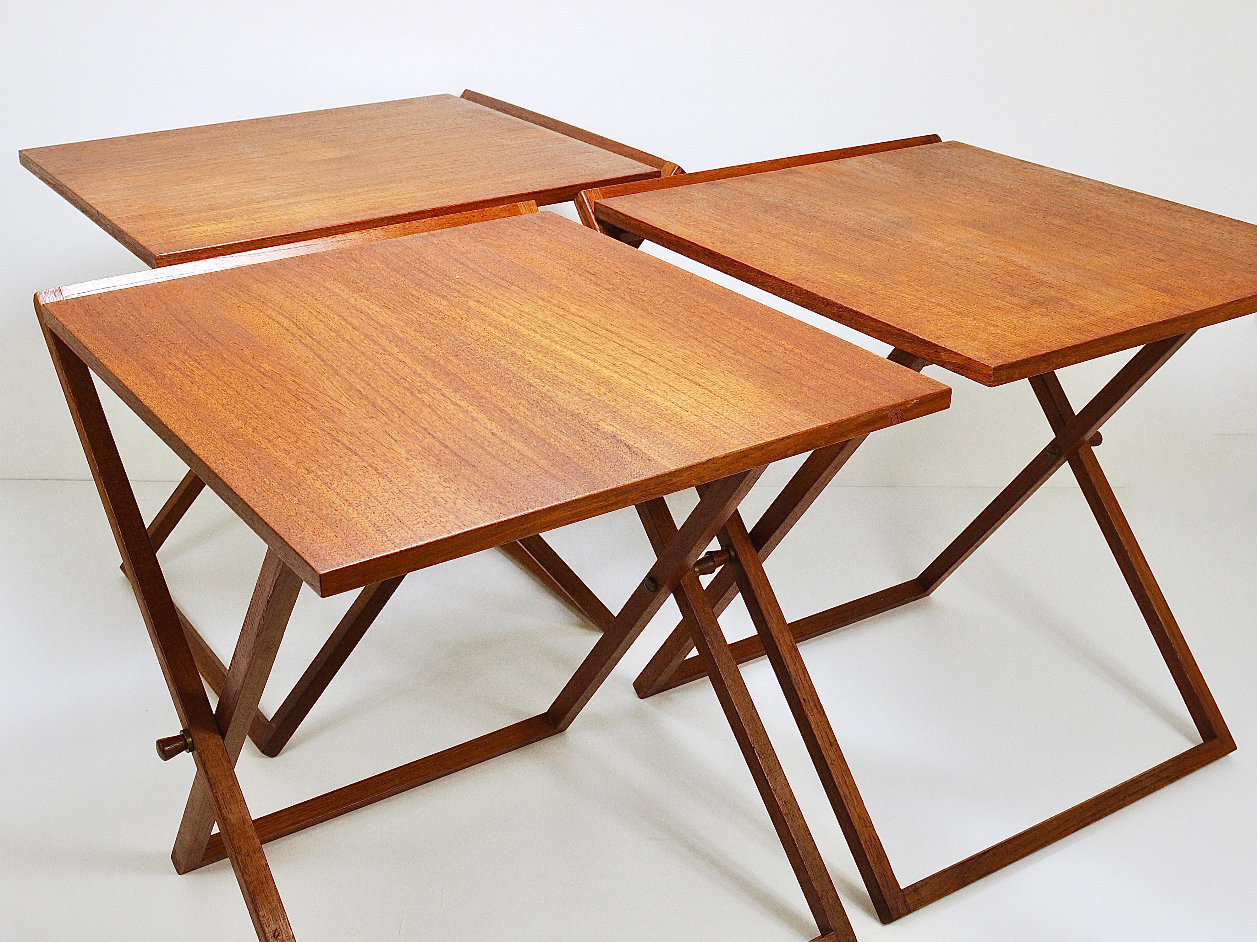 Three Illum Wikkelso Danish Modern Teak Folding Tables, Silkeborg Denmark, 1960s For Sale 12