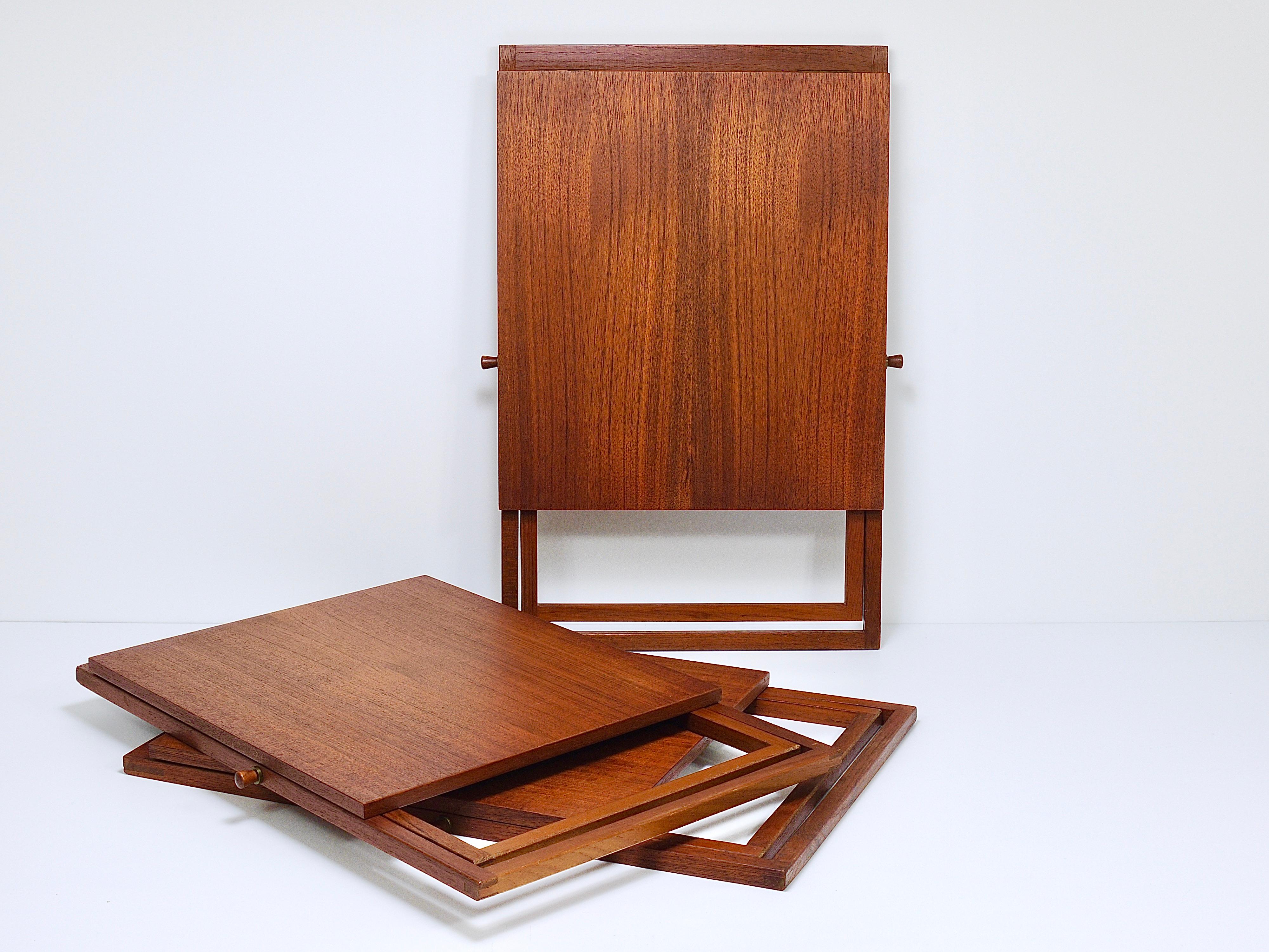 Three Illum Wikkelso Danish Modern Teak Folding Tables, Silkeborg Denmark, 1960s For Sale 13