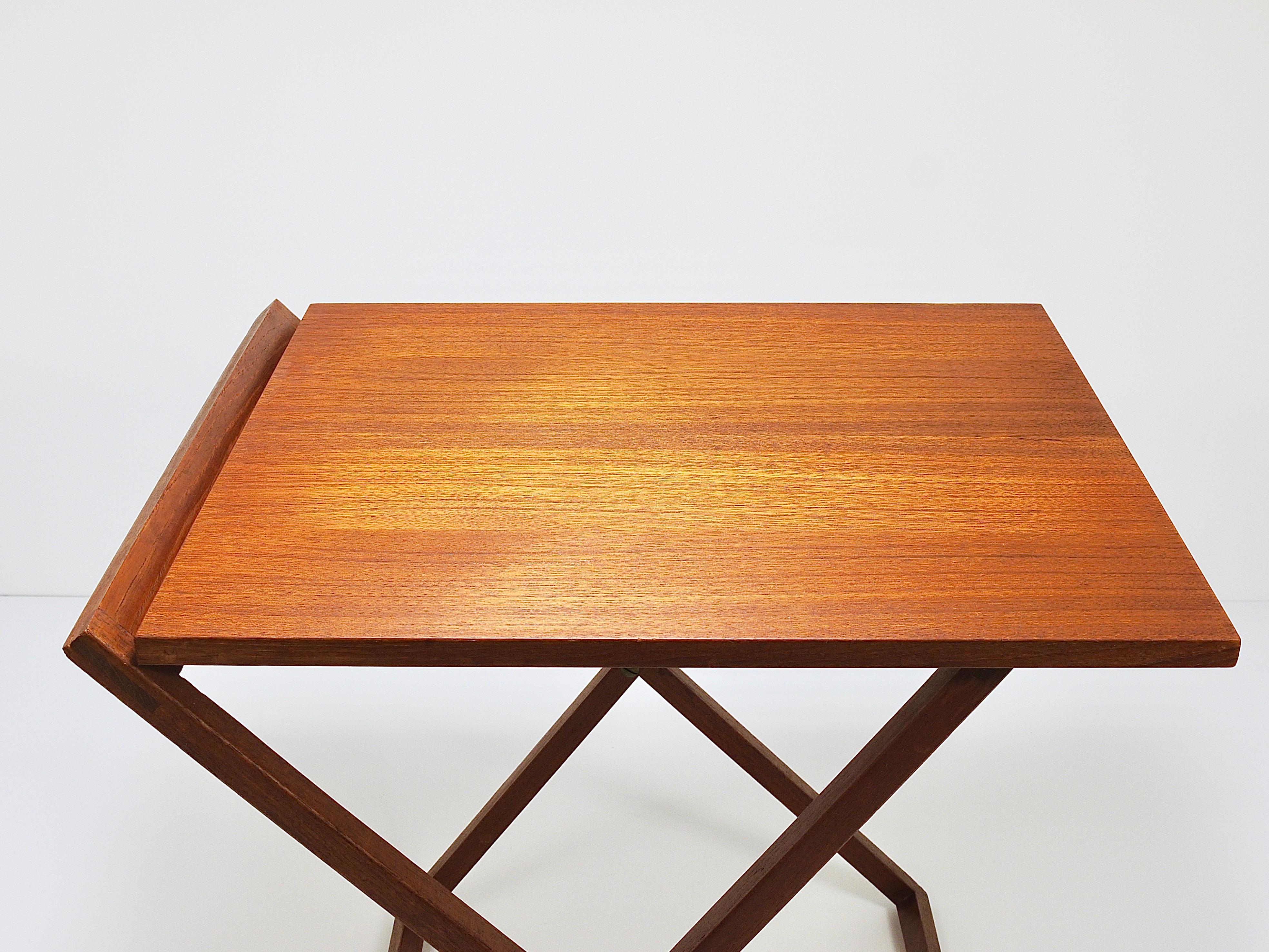 Wood Three Illum Wikkelso Danish Modern Teak Folding Tables, Silkeborg Denmark, 1960s For Sale