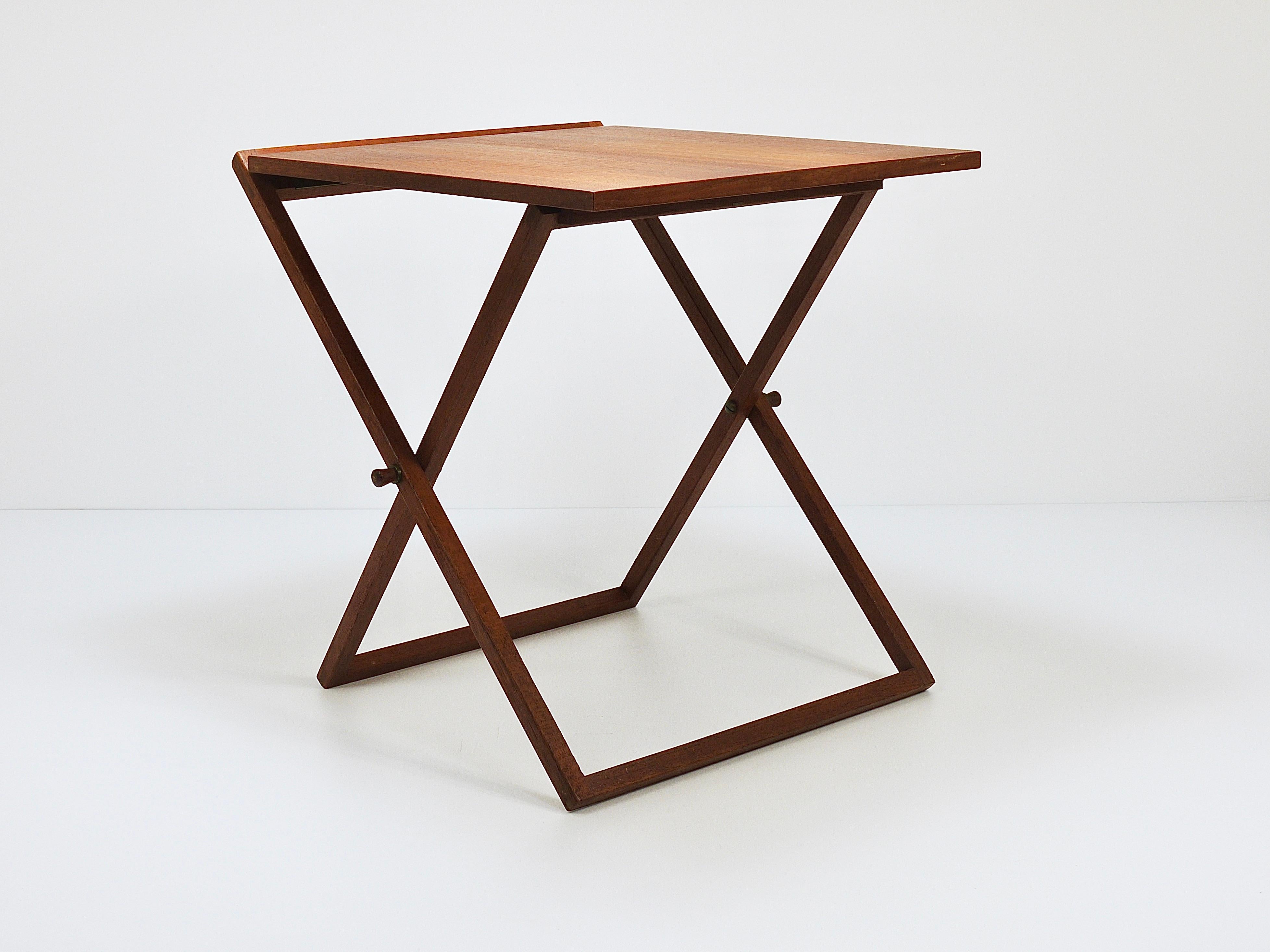 Three Illum Wikkelso Danish Modern Teak Folding Tables, Silkeborg Denmark, 1960s For Sale 1