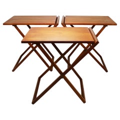 Retro Three Illum Wikkelso Danish Modern Teak Folding Tables, Silkeborg Denmark, 1960s