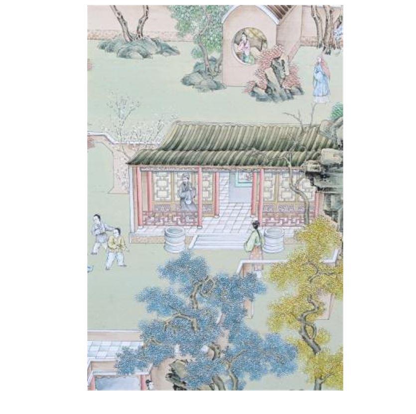 Important Asian silk panels, framed and depicts figures, landscape and buildings. Each panel measures 38