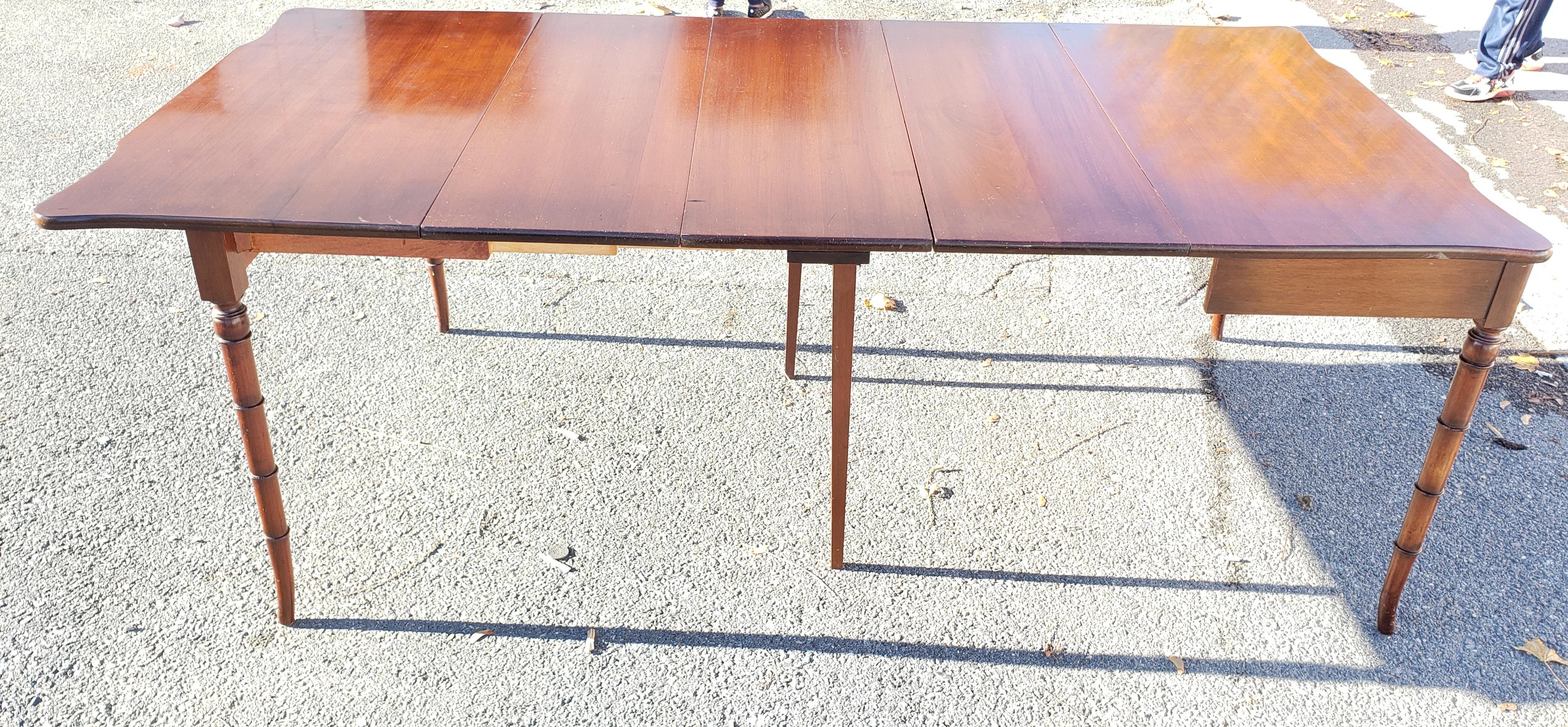 Mid-Century Modern Three in One Faux Bamboo Solid Walnut Console, Game and Dining Table