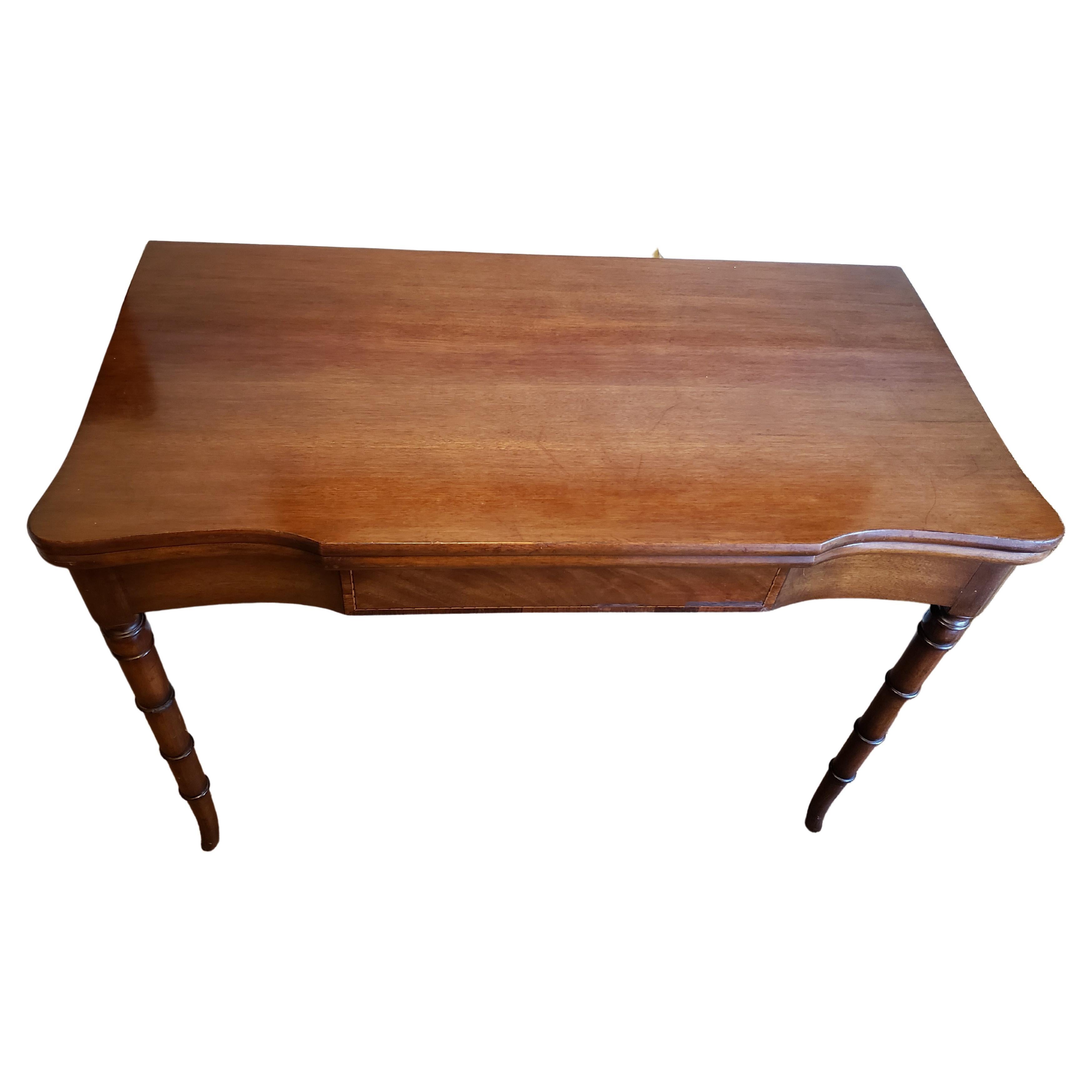 Three in One Faux Bamboo Solid Walnut Console, Game and Dining Table In Good Condition In Germantown, MD