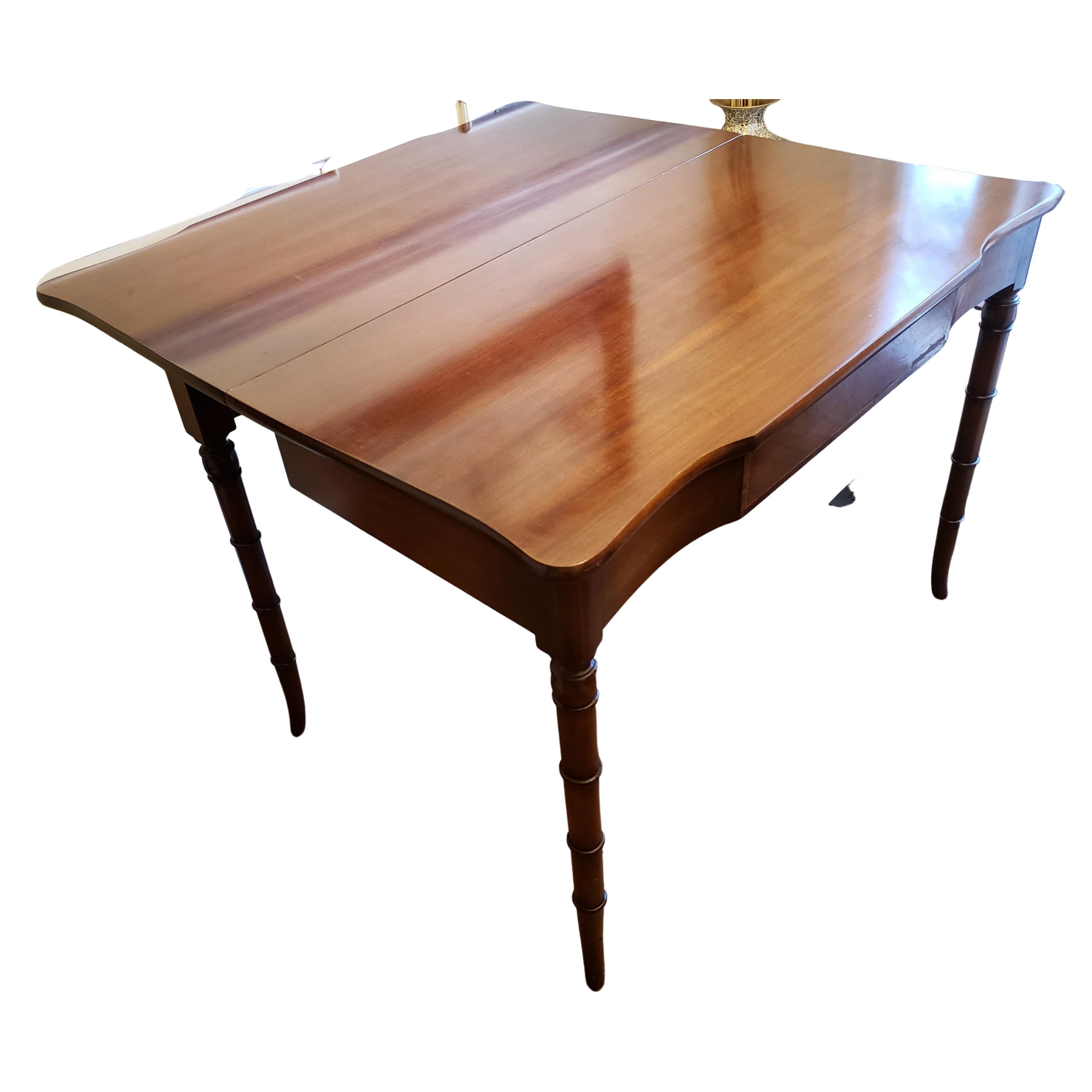 20th Century Three in One Faux Bamboo Solid Walnut Console, Game and Dining Table