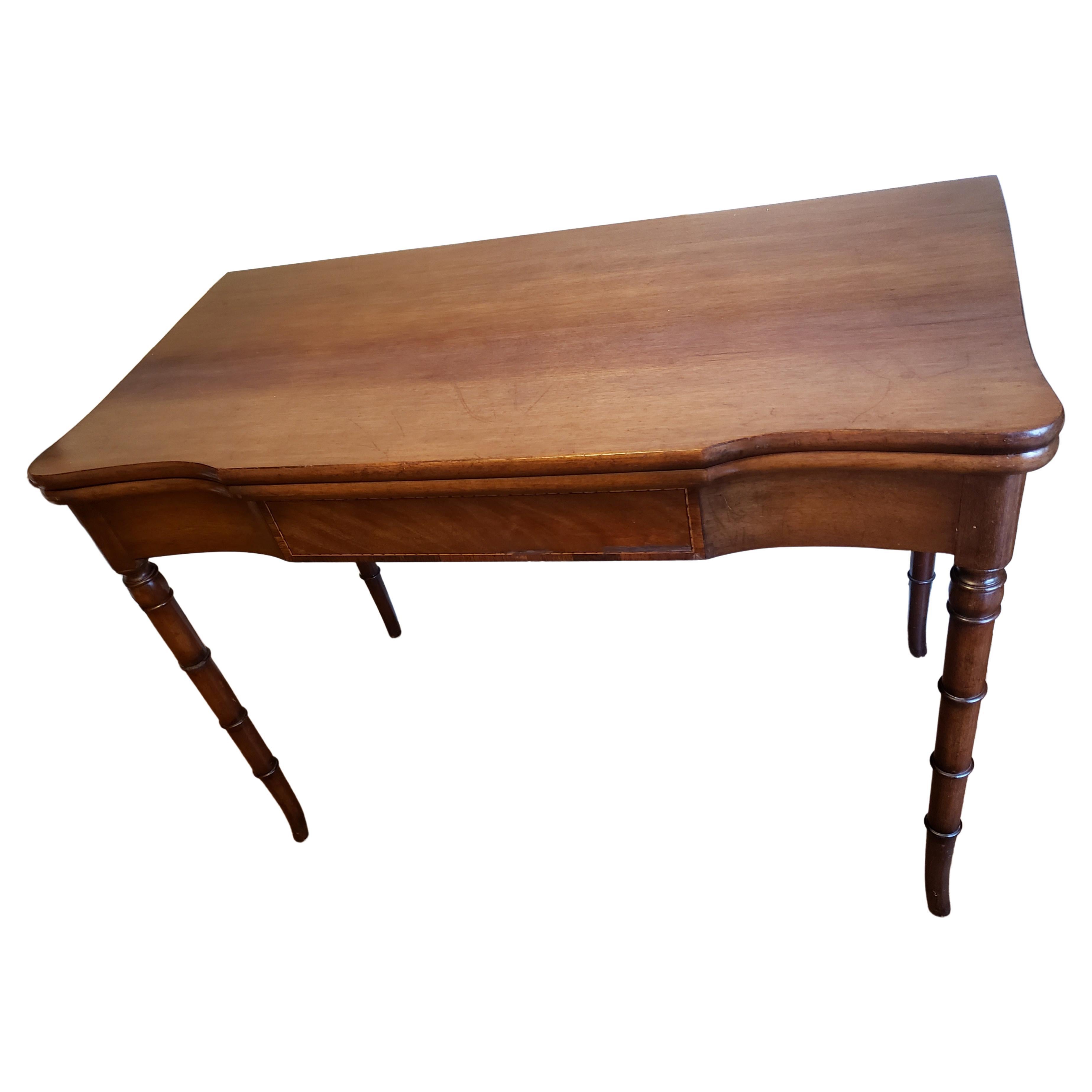 Mahogany Three in One Faux Bamboo Solid Walnut Console, Game and Dining Table