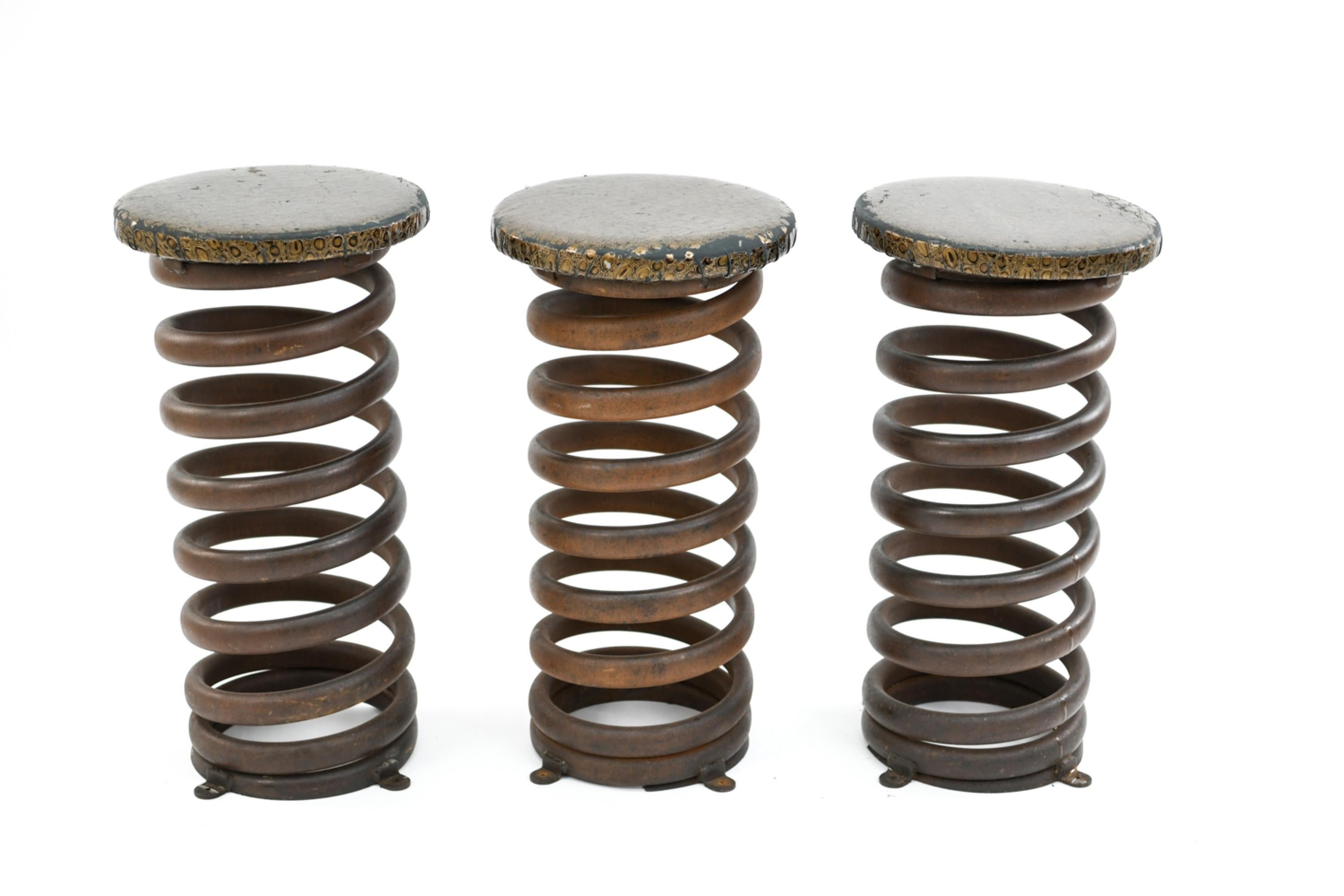 These funky bar stools are a great way to incorporate some industrial design into your living space. These barstools would be wonderful to accessorize a kitchen island or bar area. Featuring unusual coiled steel bases with attractively worn faux