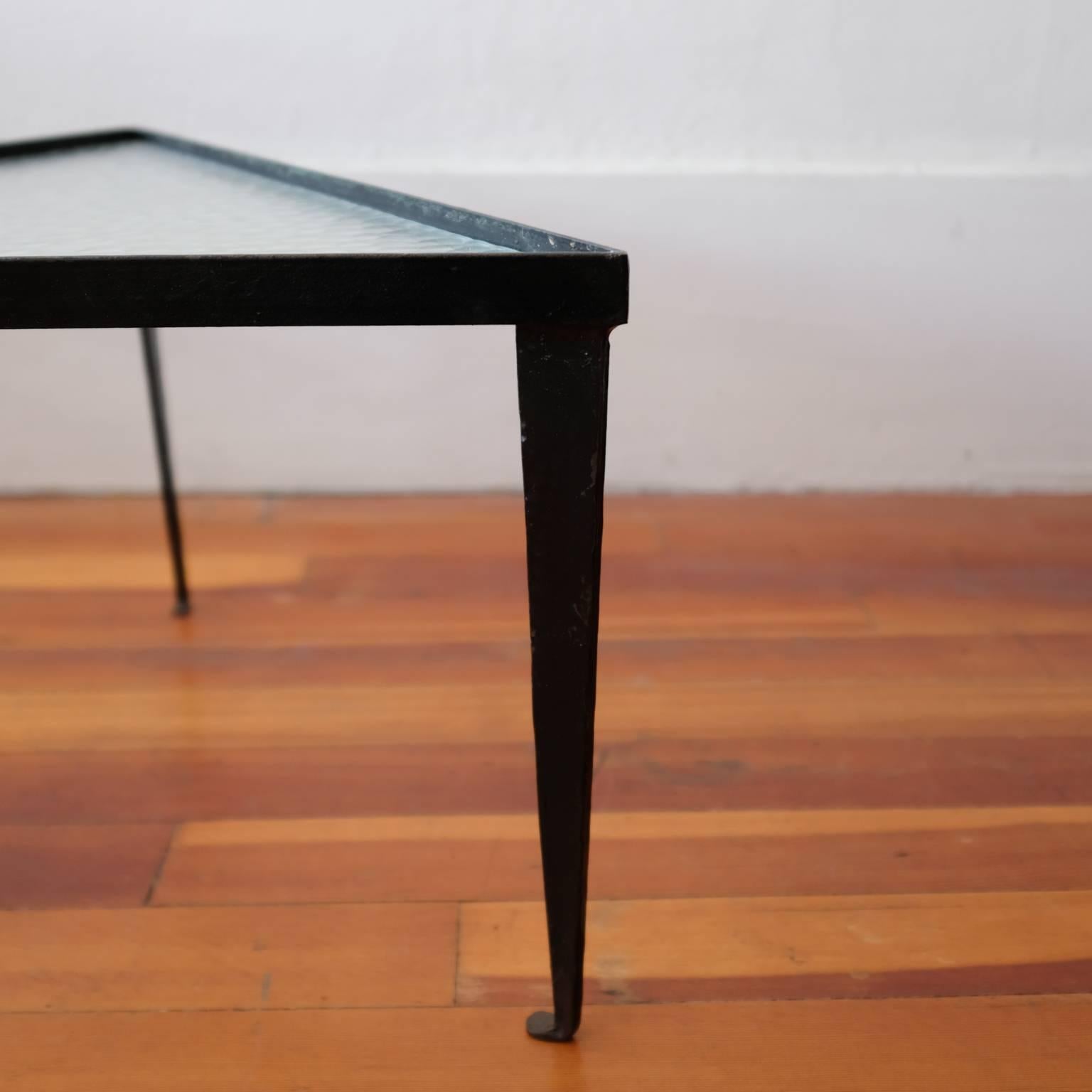 Three Iron and Glass Triangular Tables, 1950s 4