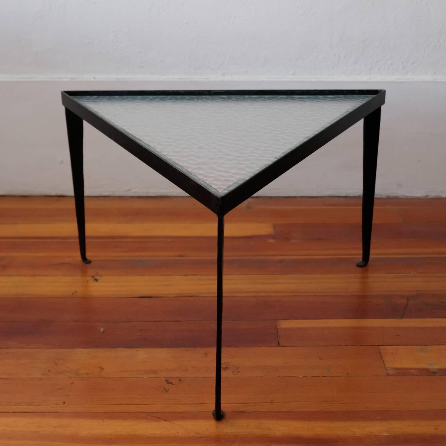 Mid-Century Modern Three Iron and Glass Triangular Tables, 1950s
