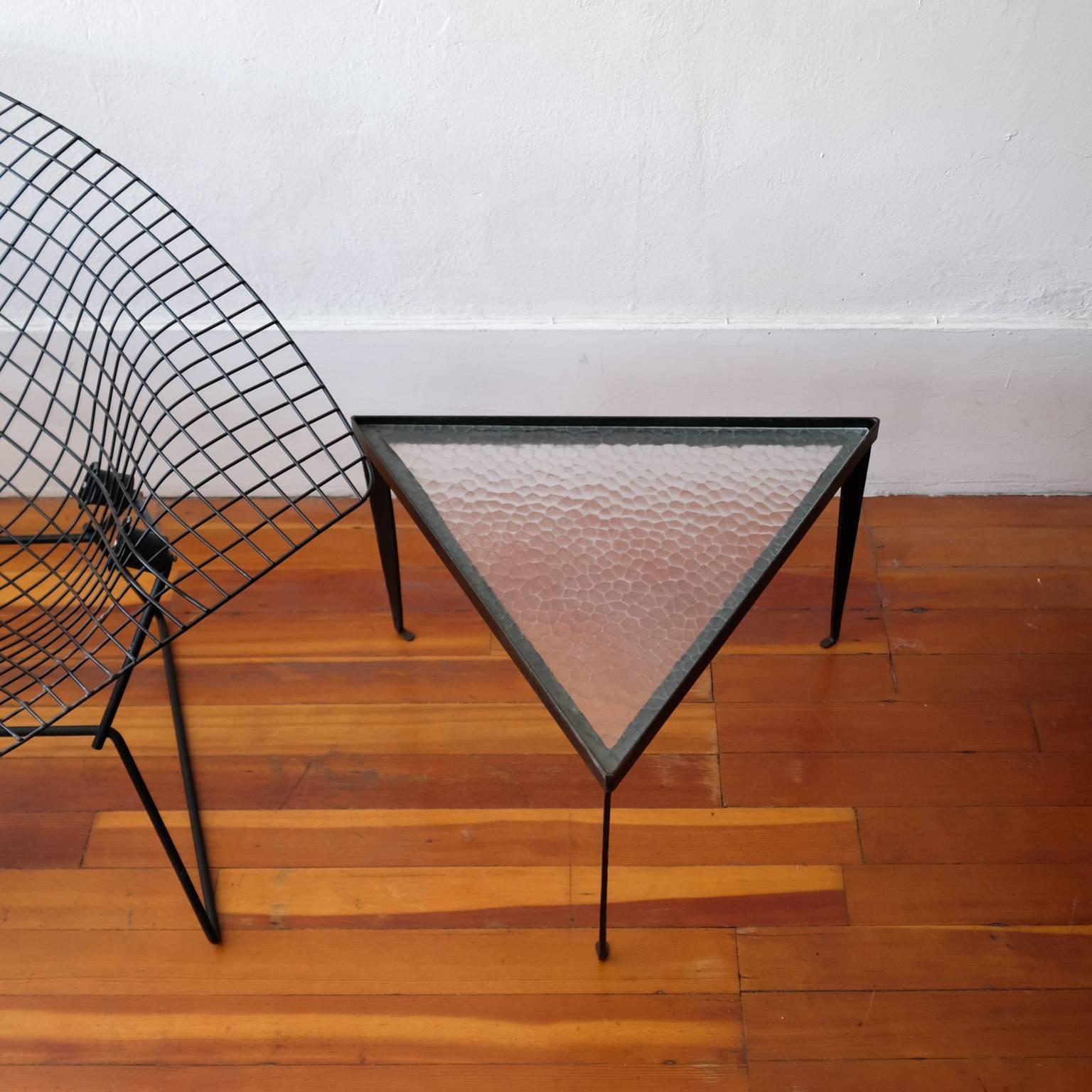 American Three Iron and Glass Triangular Tables, 1950s