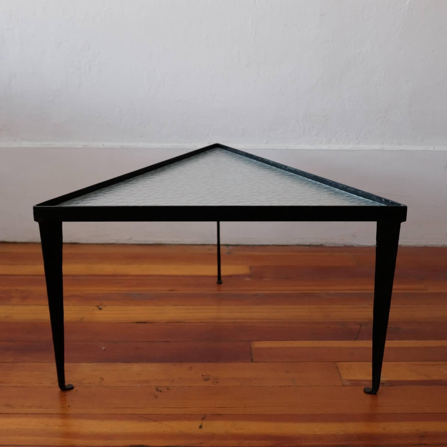 Three Iron and Glass Triangular Tables, 1950s 3