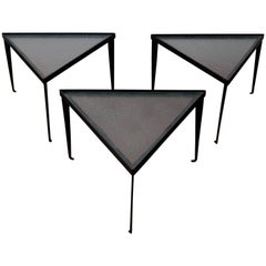 Three Iron and Glass Triangular Tables, 1950s
