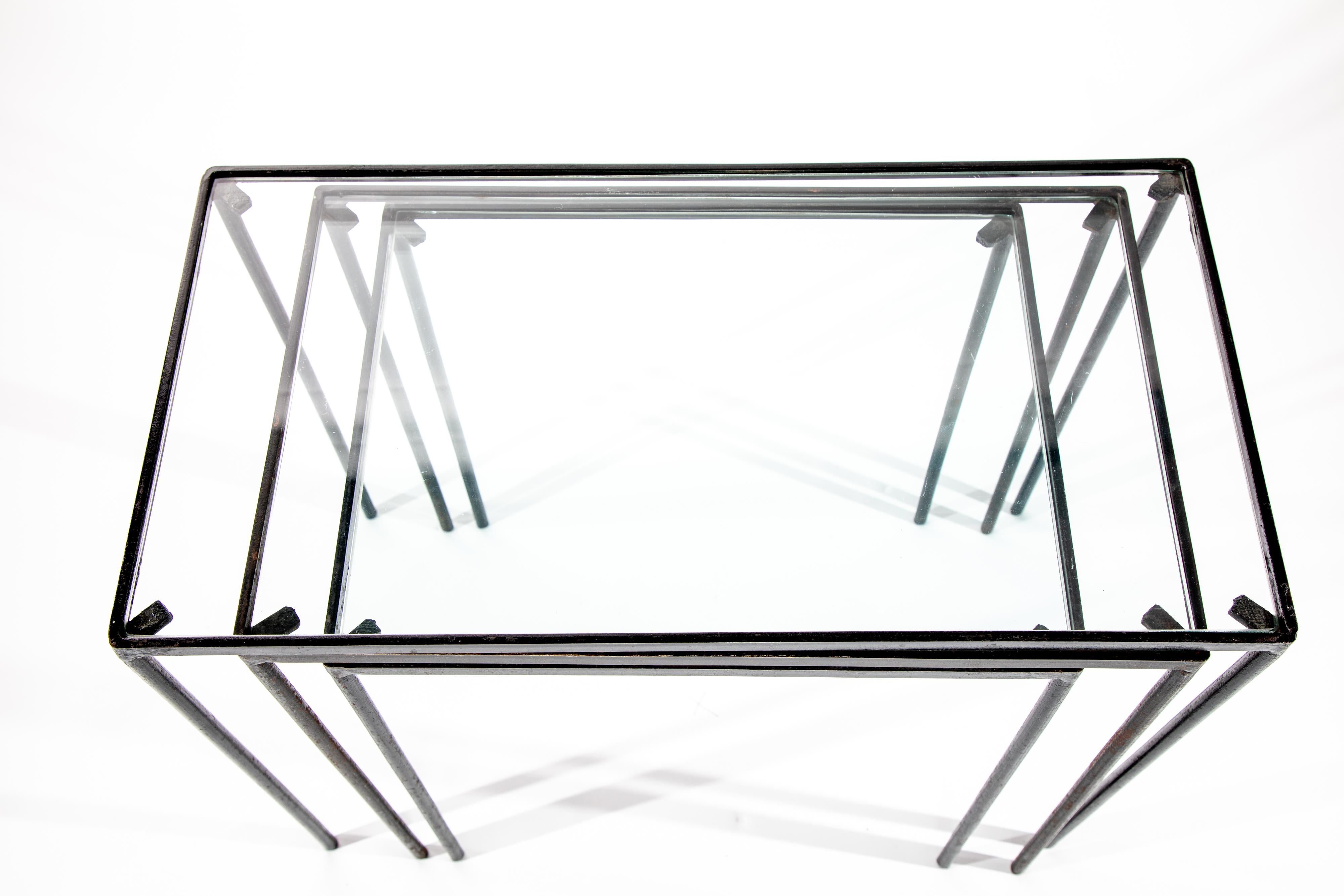 Three Iron Nesting Tables in the Manner of Jean - Michel Frank In Good Condition For Sale In Dallas, TX