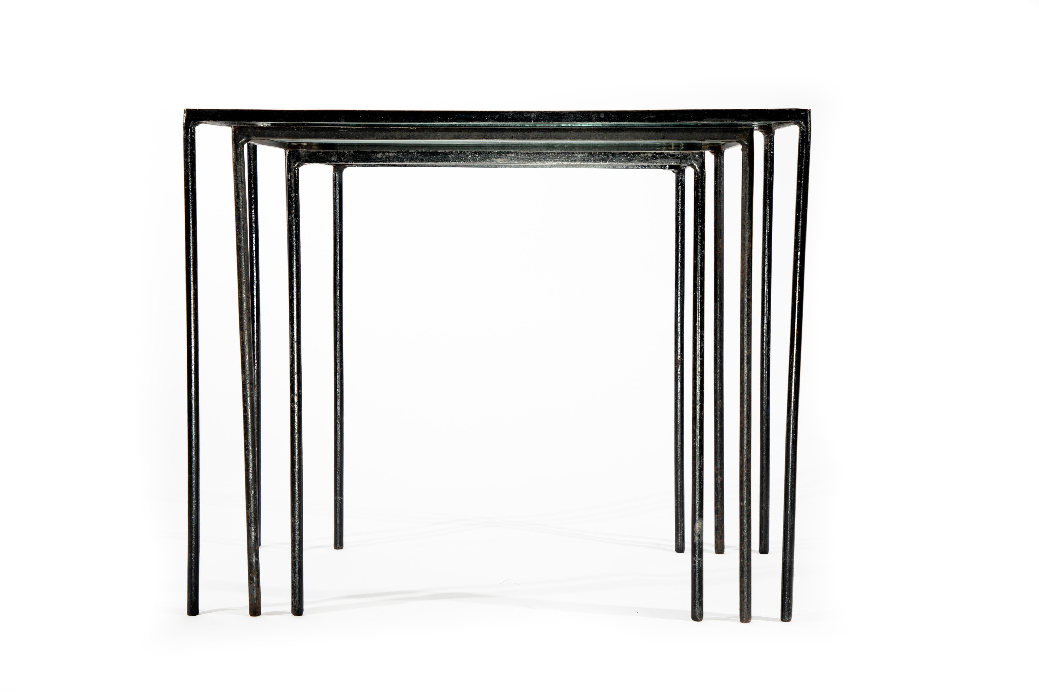 20th Century Three Iron Nesting Tables in the Manner of Jean - Michel Frank For Sale