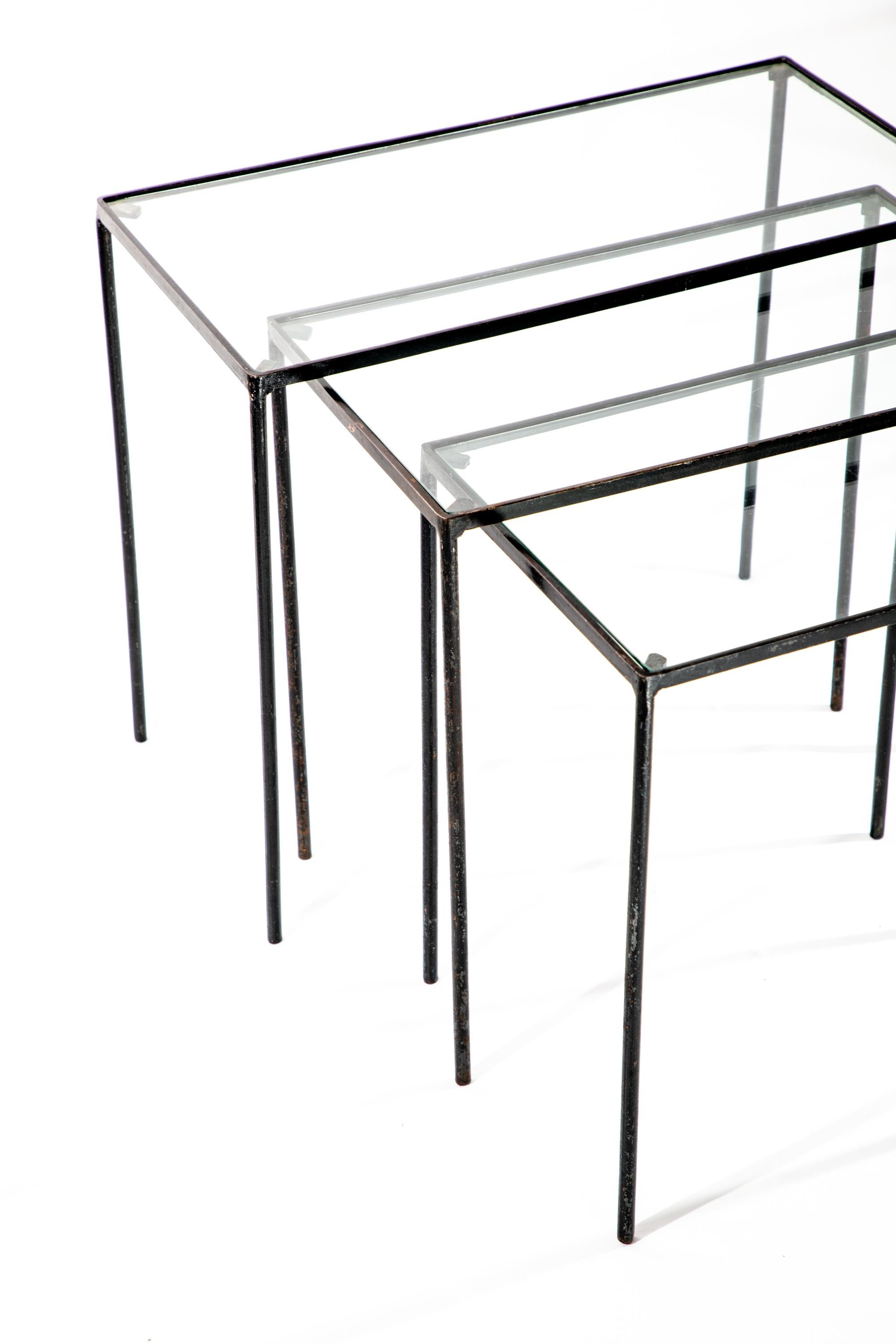 Three Iron Nesting Tables in the Manner of Jean - Michel Frank For Sale 1