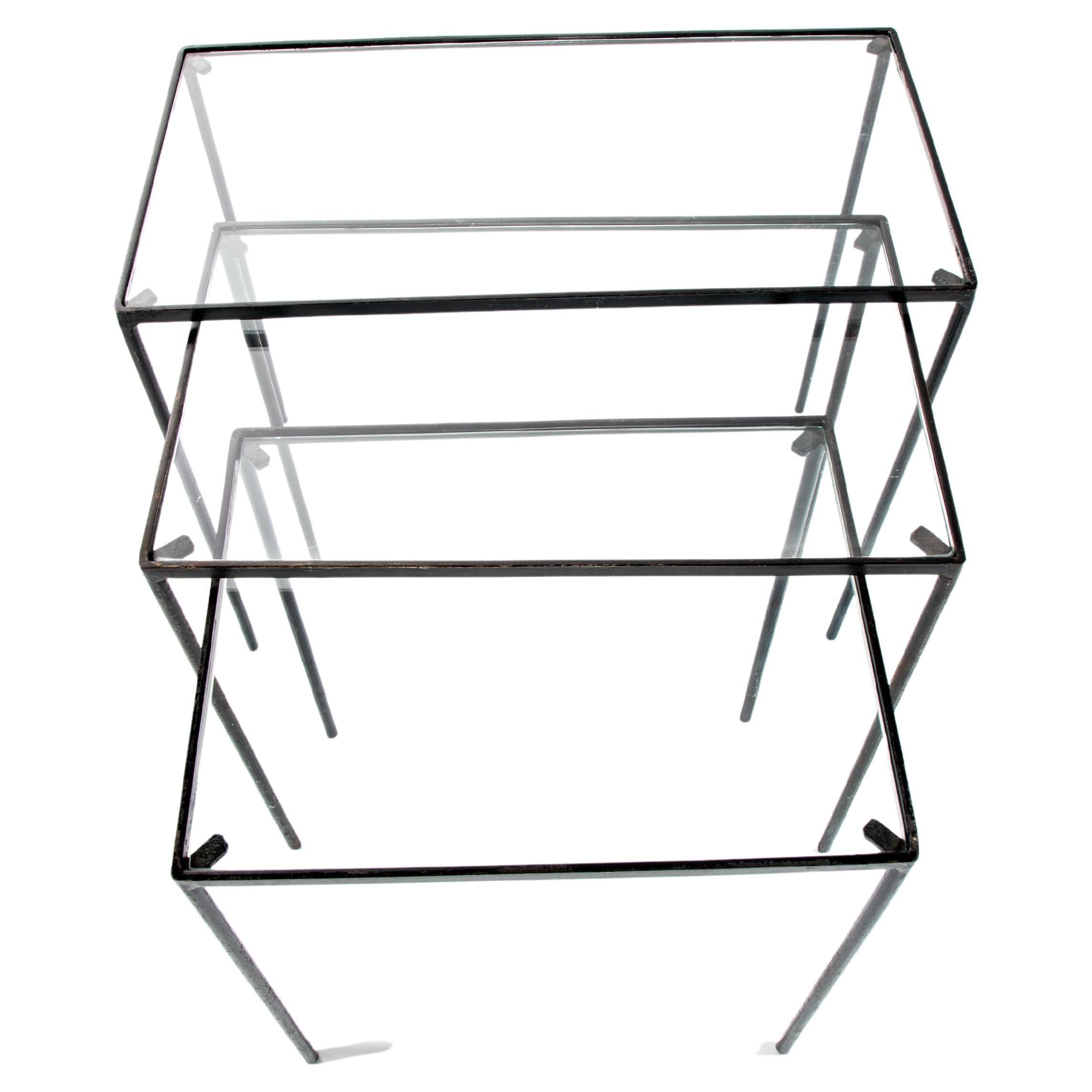 Three Iron Nesting Tables in the Manner of Jean - Michel Frank For Sale