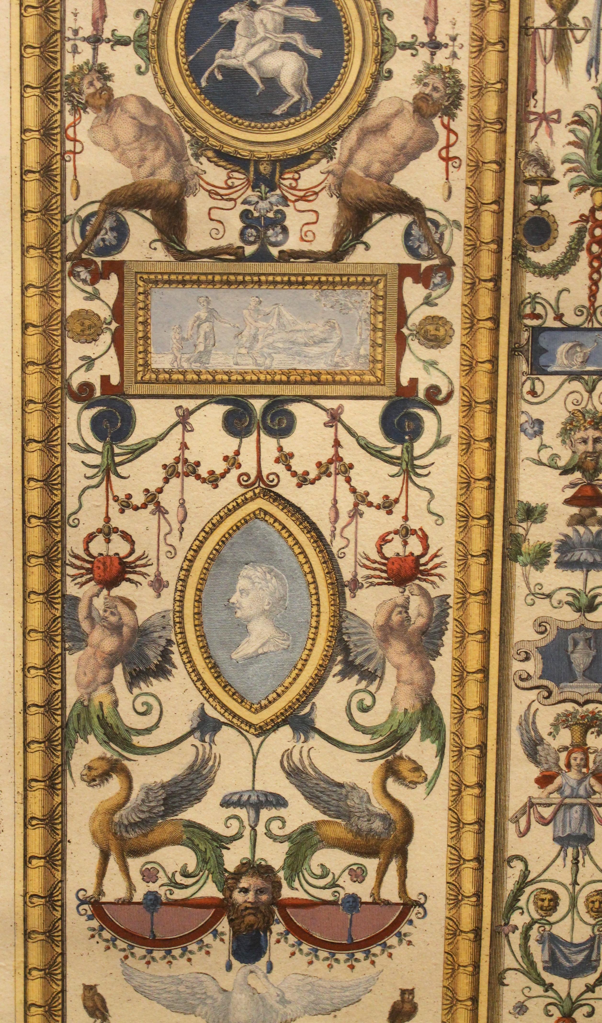 Three Italian 18th Century Hand-Colored Engravings on Paper of Vatican Loggias 11