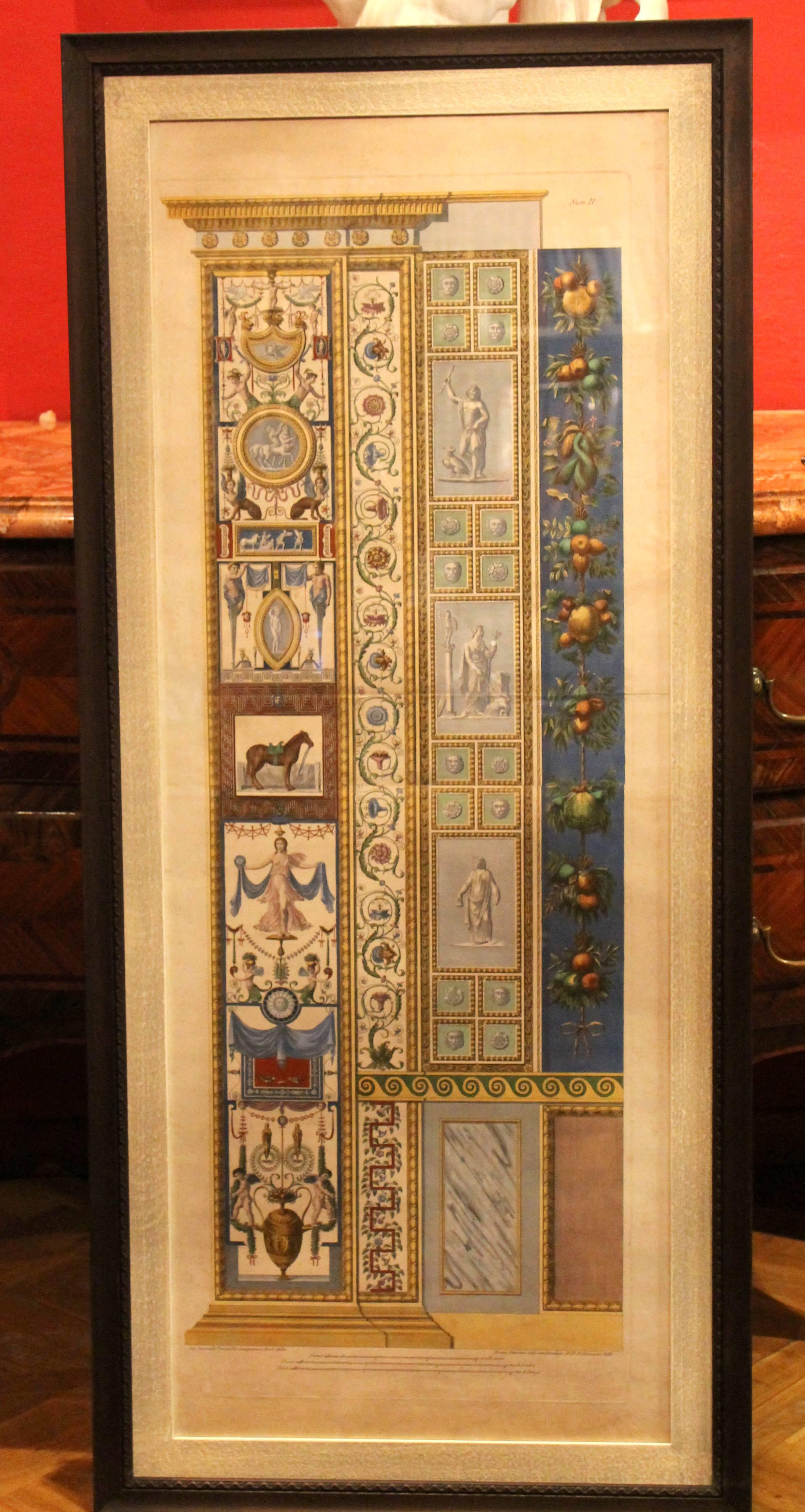 Three Italian 18th Century Hand-Colored Engravings on Paper of Vatican Loggias In Good Condition In Firenze, IT