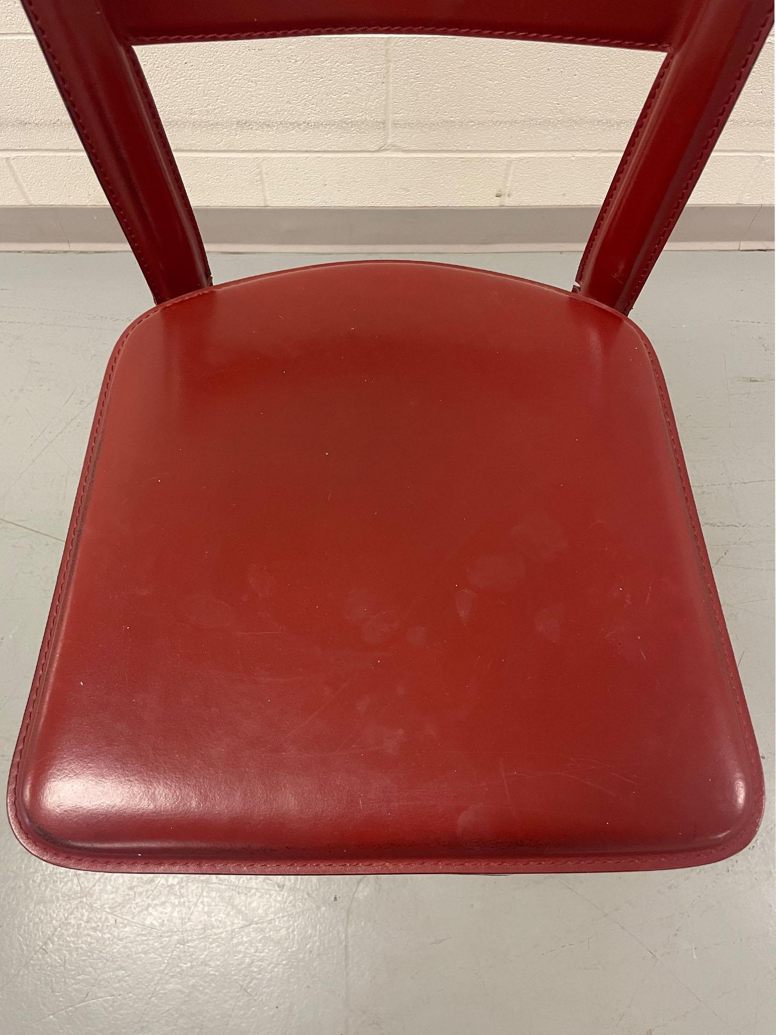 Post-Modern Three Italian Bottega Red Leather Stools by Frag For Sale
