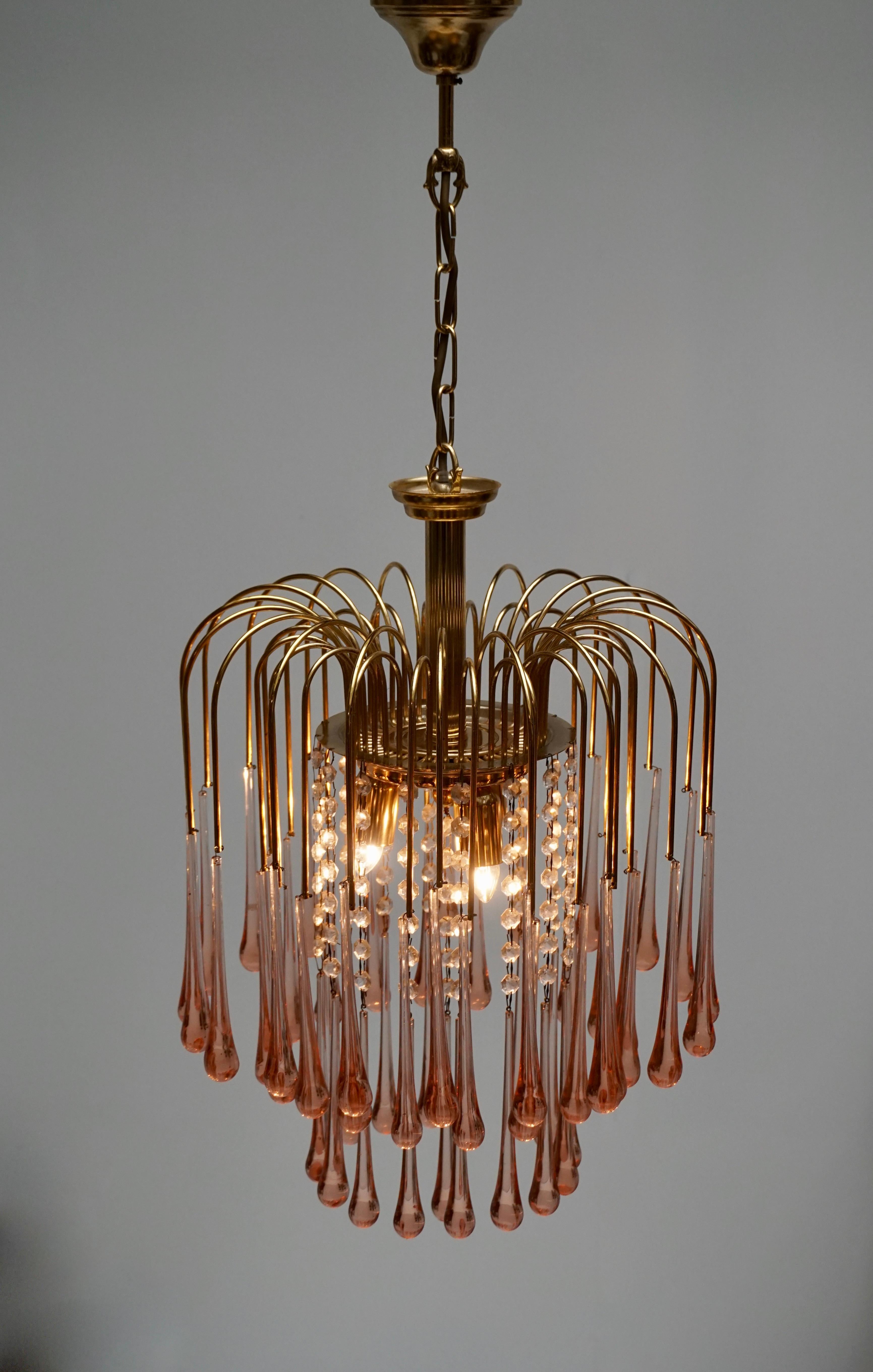 Three Italian Brass and Murano Glass Teardrop Chandeliers In Good Condition In Antwerp, BE