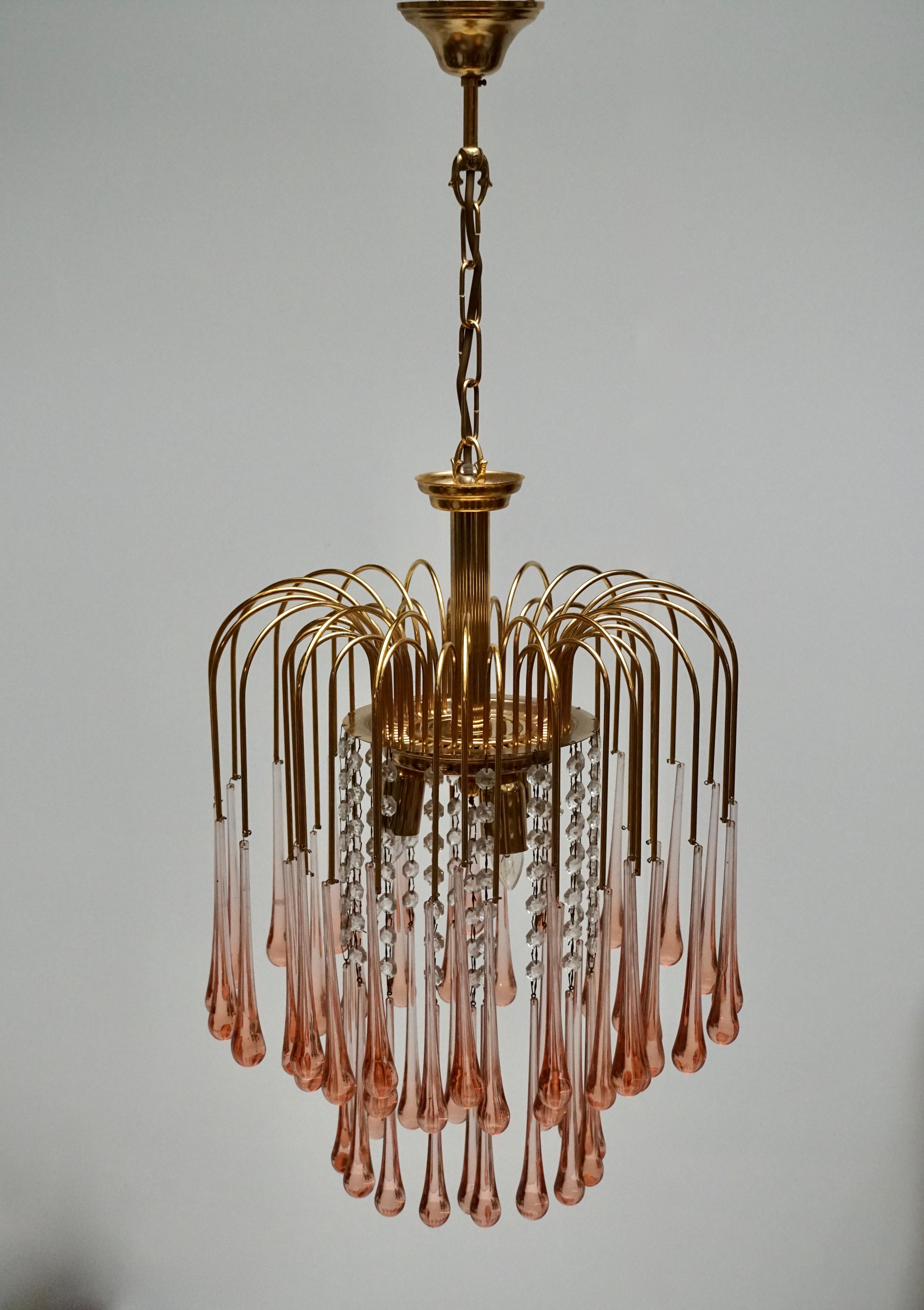 20th Century Three Italian Brass and Murano Glass Teardrop Chandeliers