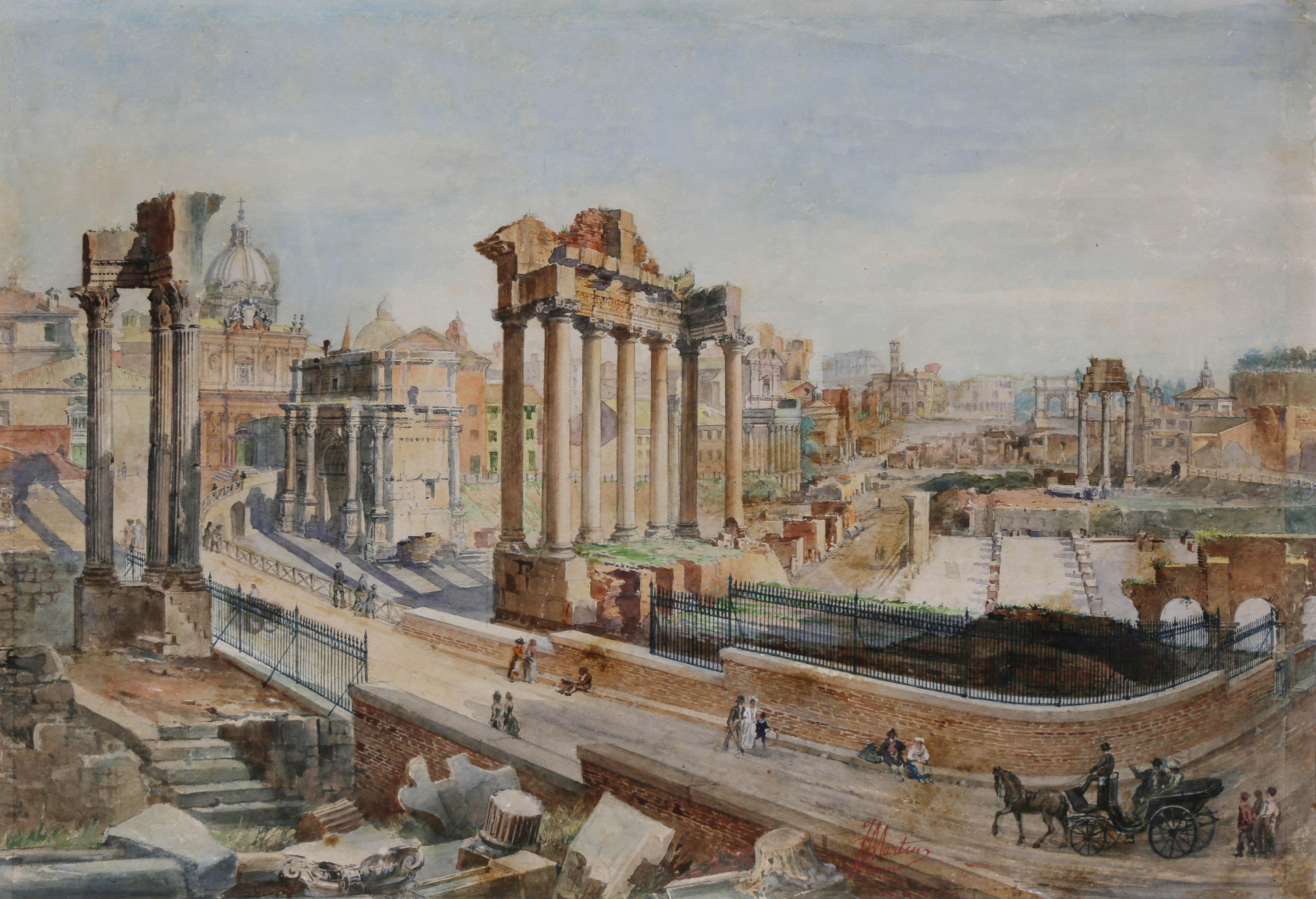 Trois aquarelles italiennes encadrées représentant des scènes de Rome en vente 4