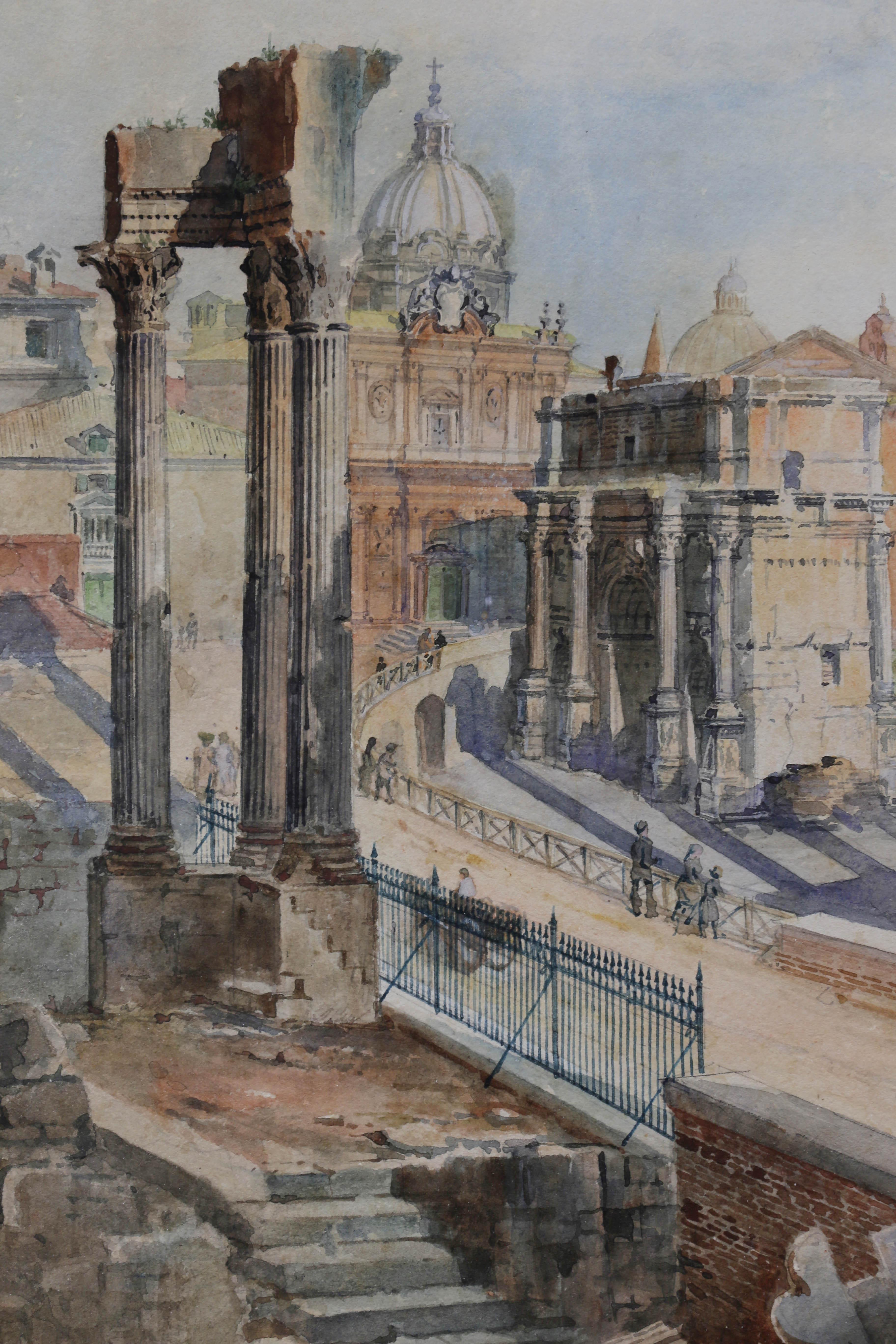 Three Italian Framed Watercolors of Scenes of Rome For Sale 5