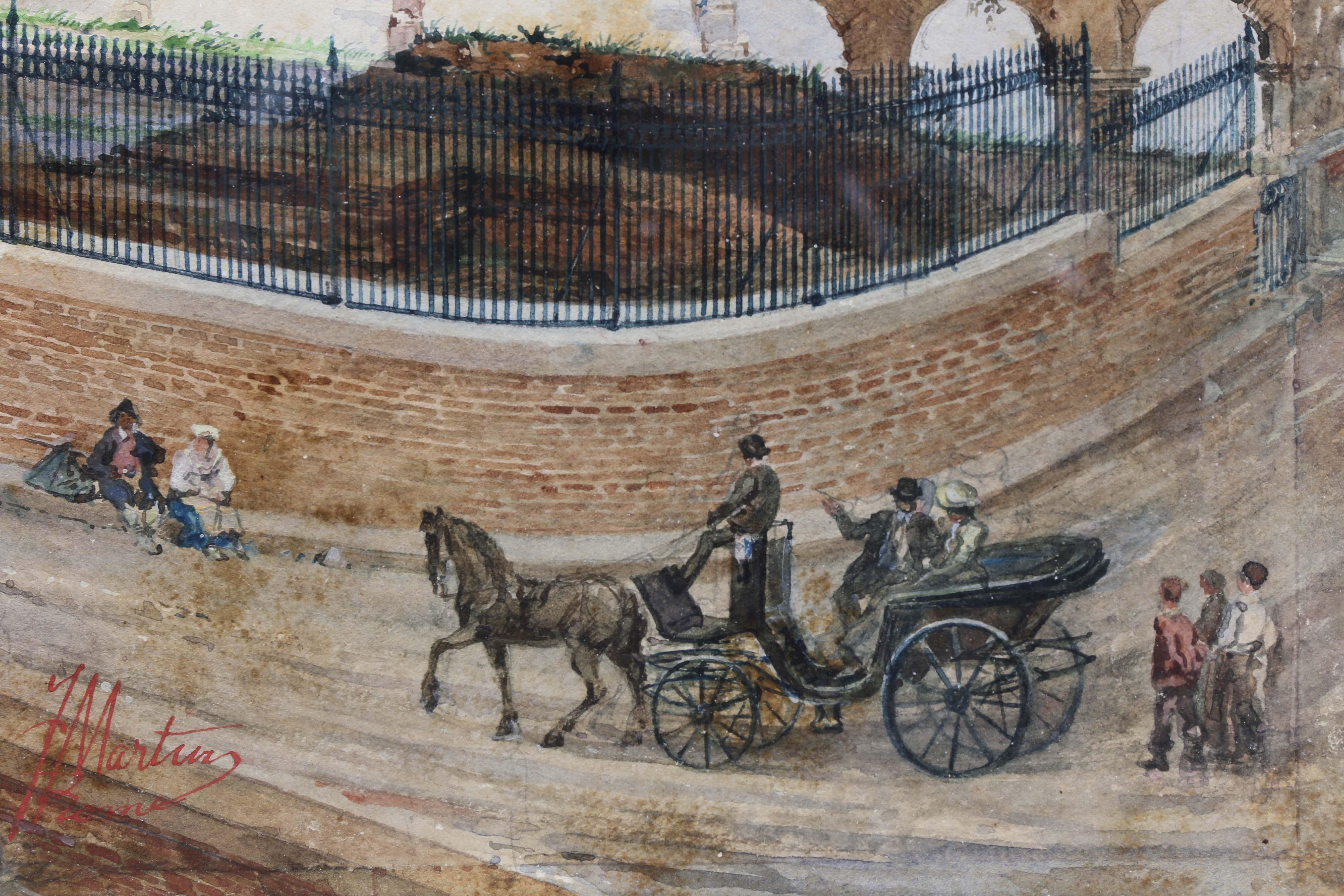 Trois aquarelles italiennes encadrées représentant des scènes de Rome en vente 6