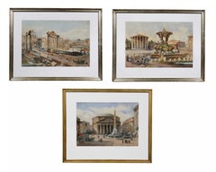 Three Italian Framed Watercolors of Scenes of Rome