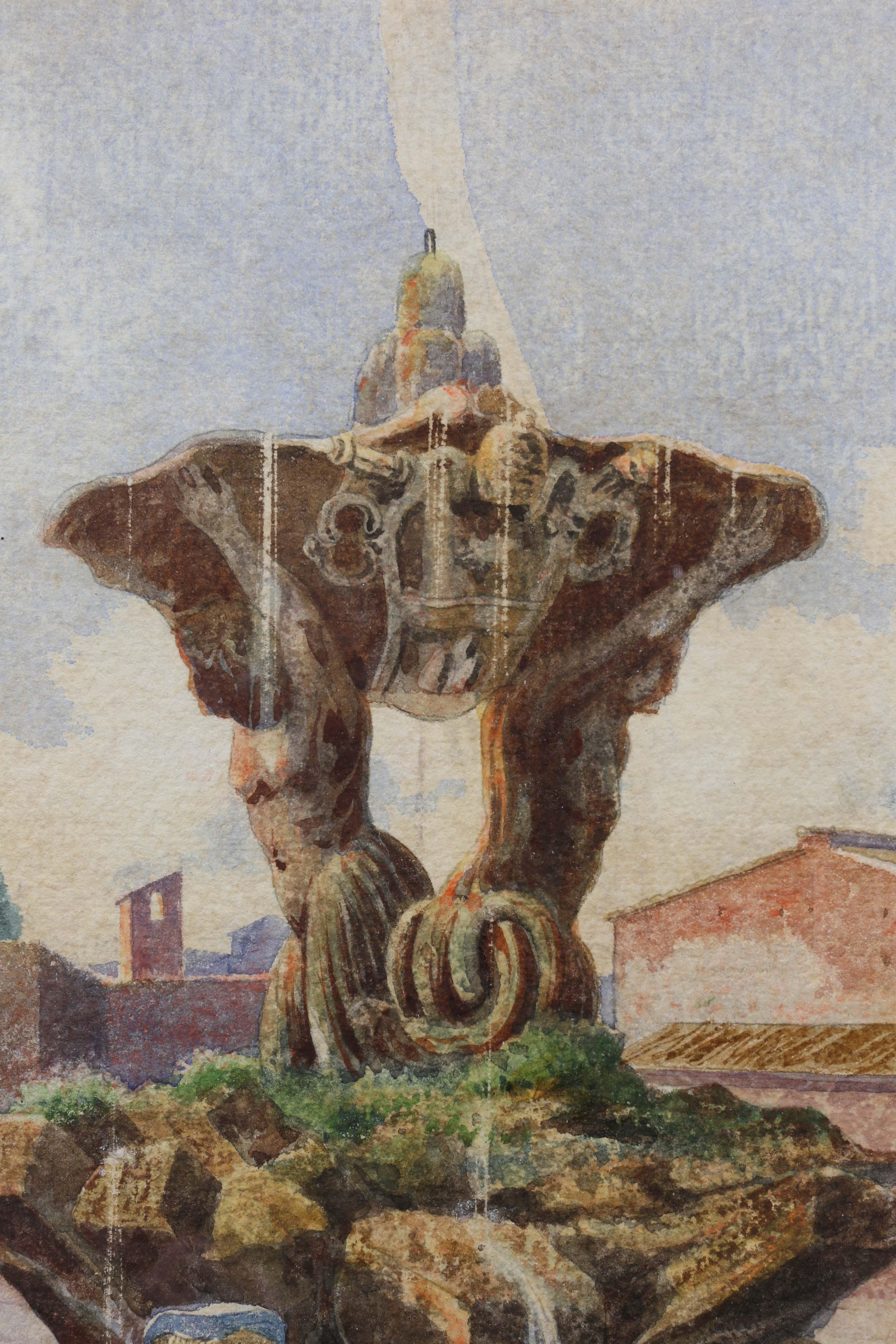 Milieu du XIXe siècle Trois aquarelles italiennes encadrées représentant des scènes de Rome en vente