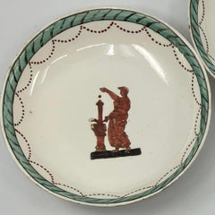 Three Italian Green and Red Classical Creamware Dishes