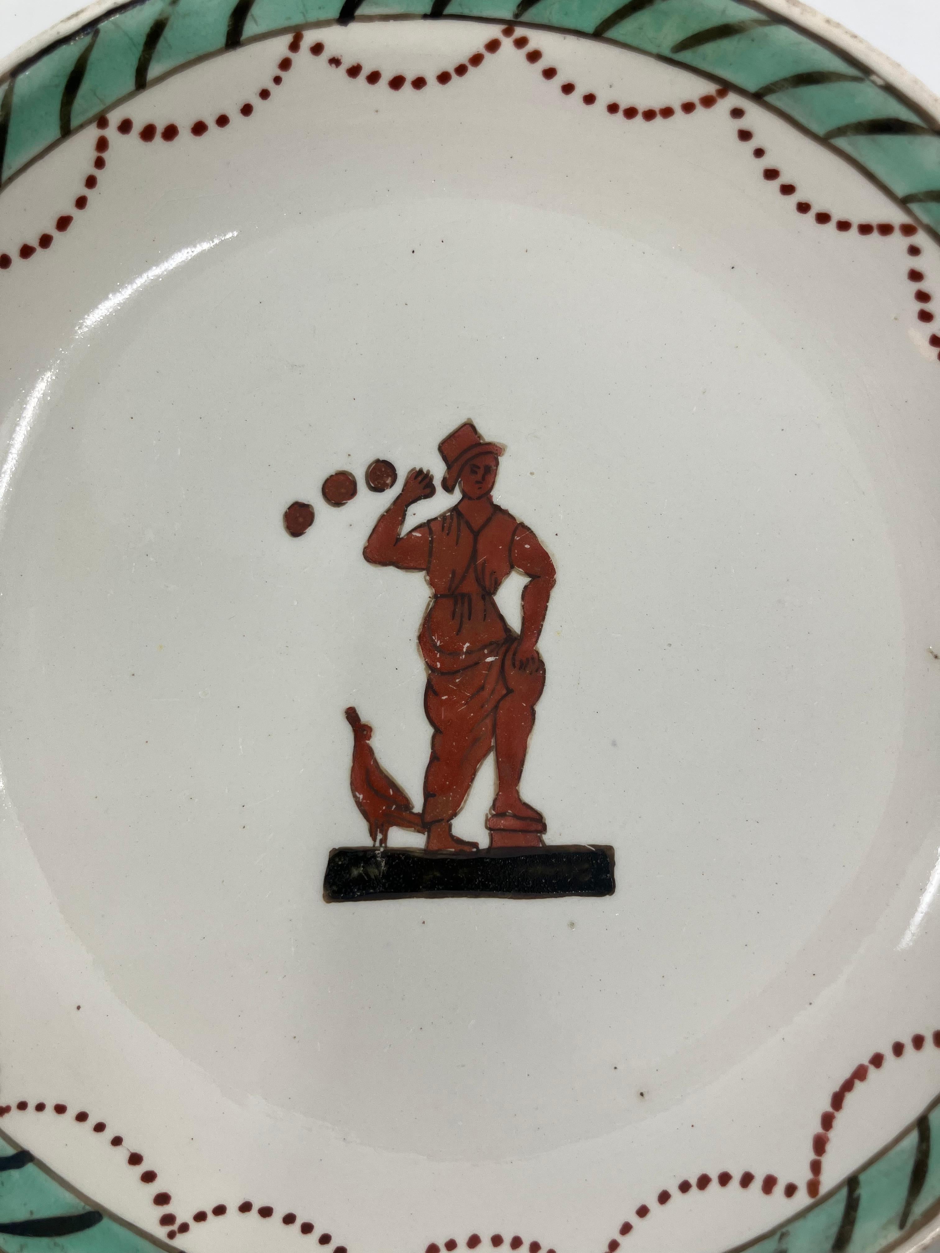 XIXe siècle Trois plats italiens en Creamware classique vert et rouge en vente