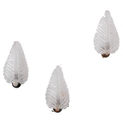 Three Italian Mid-Century Glass and Brass Murano Wall Lights