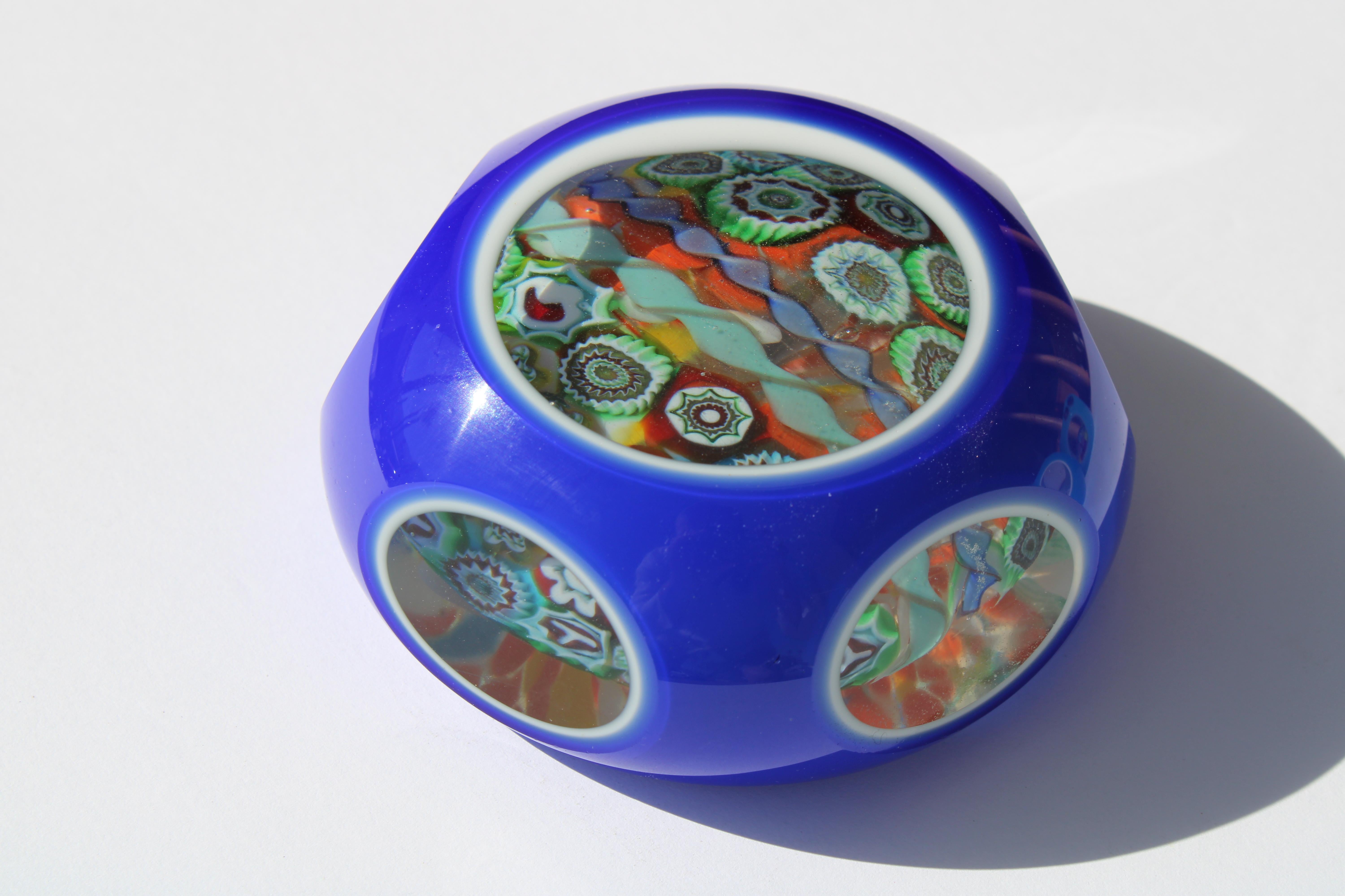 Late 20th Century Three Italian Millefiori Cased Glass Paperweights For Sale