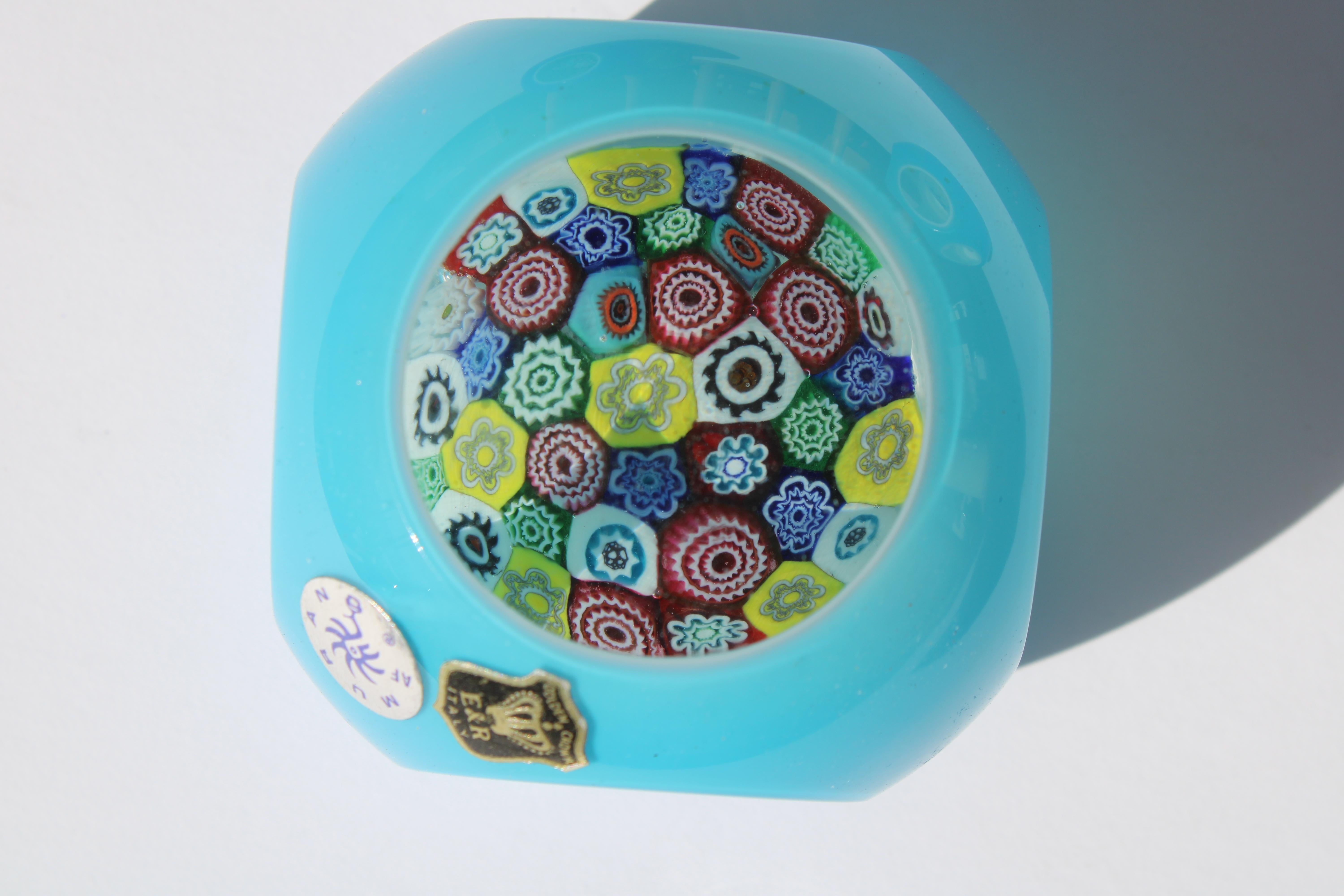 Art Glass Three Italian Millefiori Cased Glass Paperweights For Sale