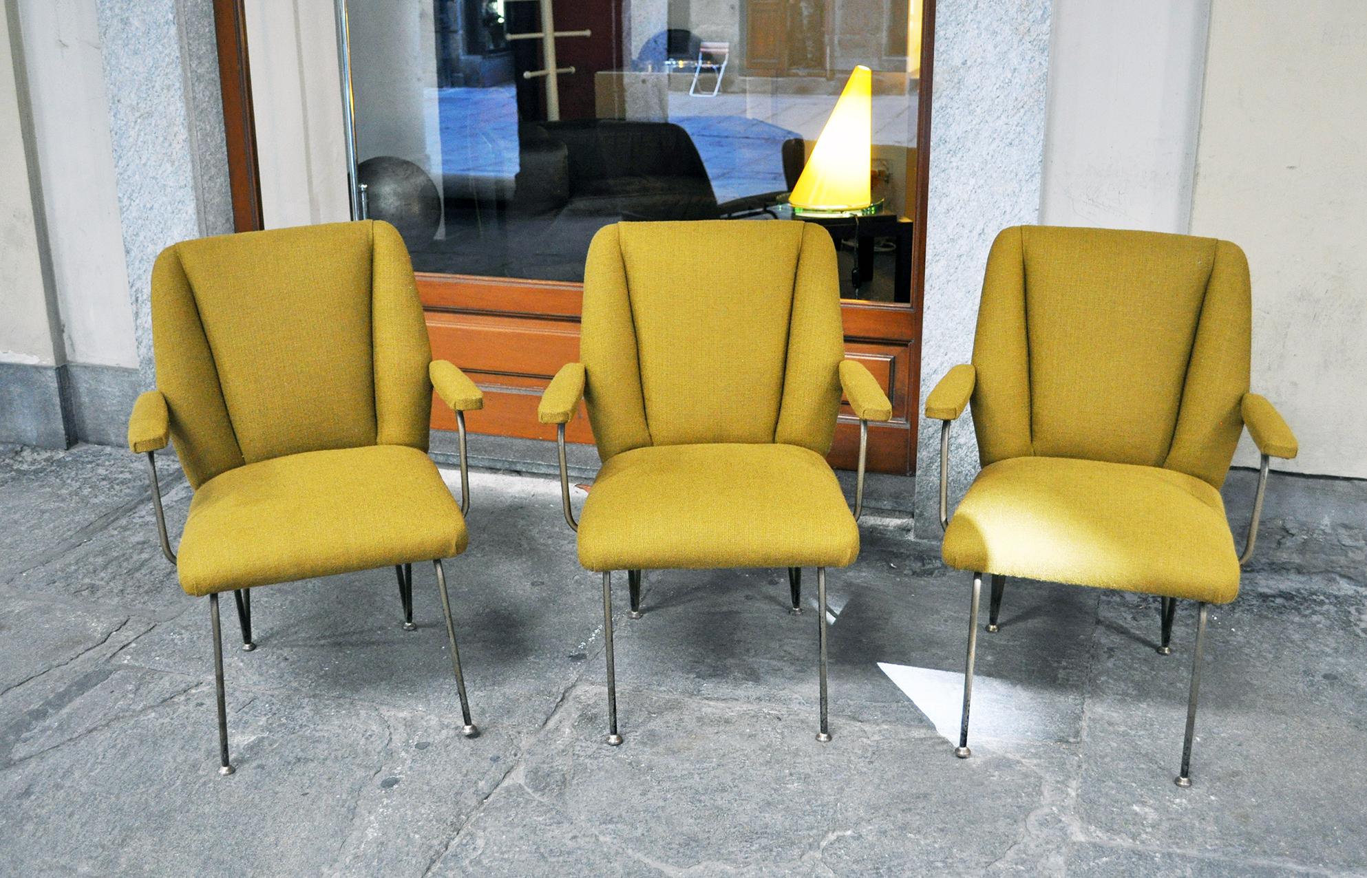 Mid-Century Modern Three Italian Vintage Armchairs, 1950s For Sale