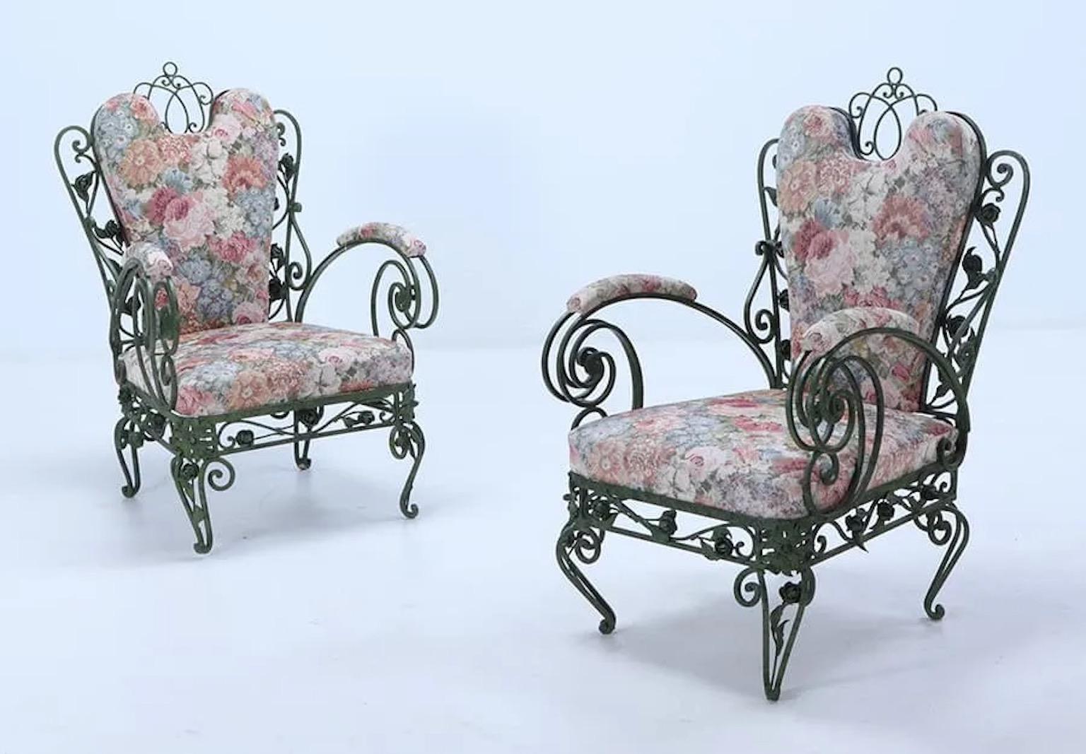Three Italian Wrought Iron Garden Chairs circa 1940's For Sale 11