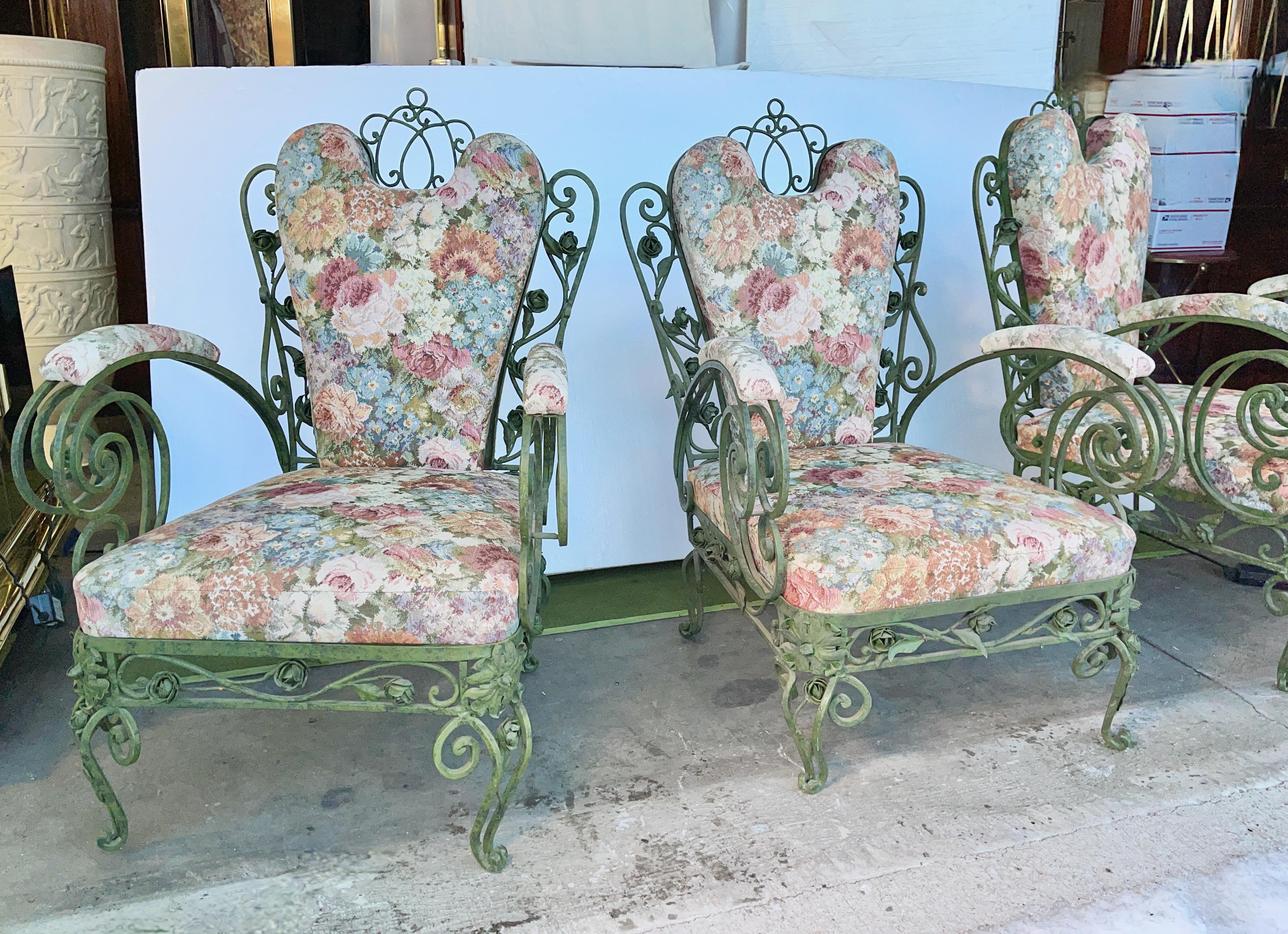 Three Italian Wrought Iron Garden Chairs circa 1940's For Sale 2