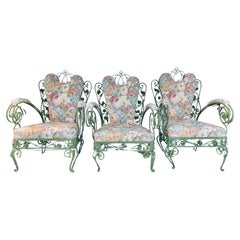 Three Italian Wrought Iron Garden Chairs circa 1940's