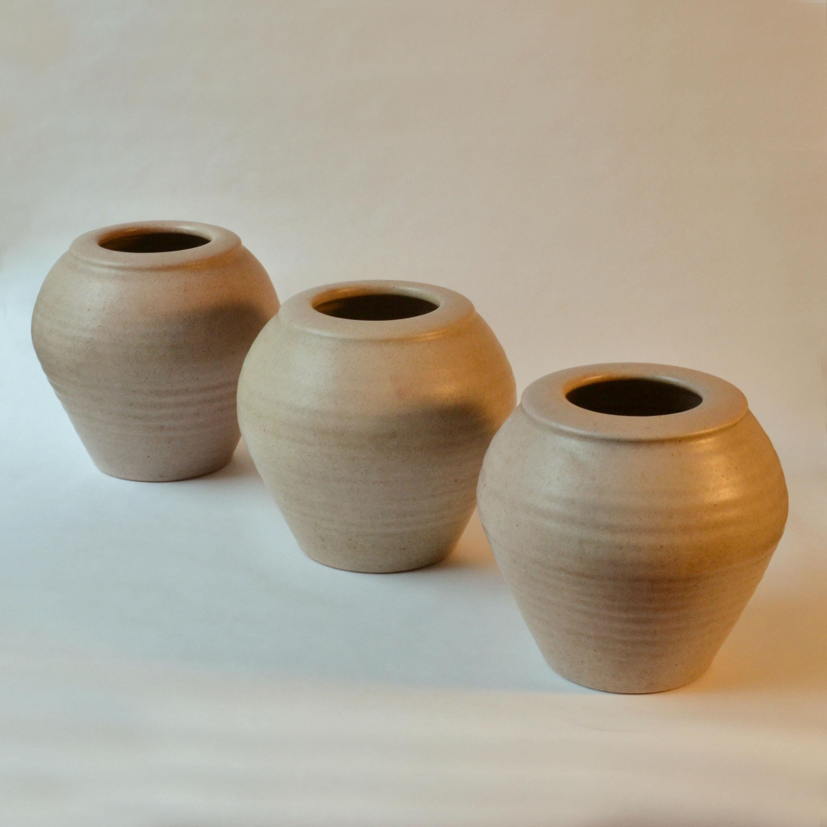 Glazed Three Ivory White 1980's Studio Pottery Vases