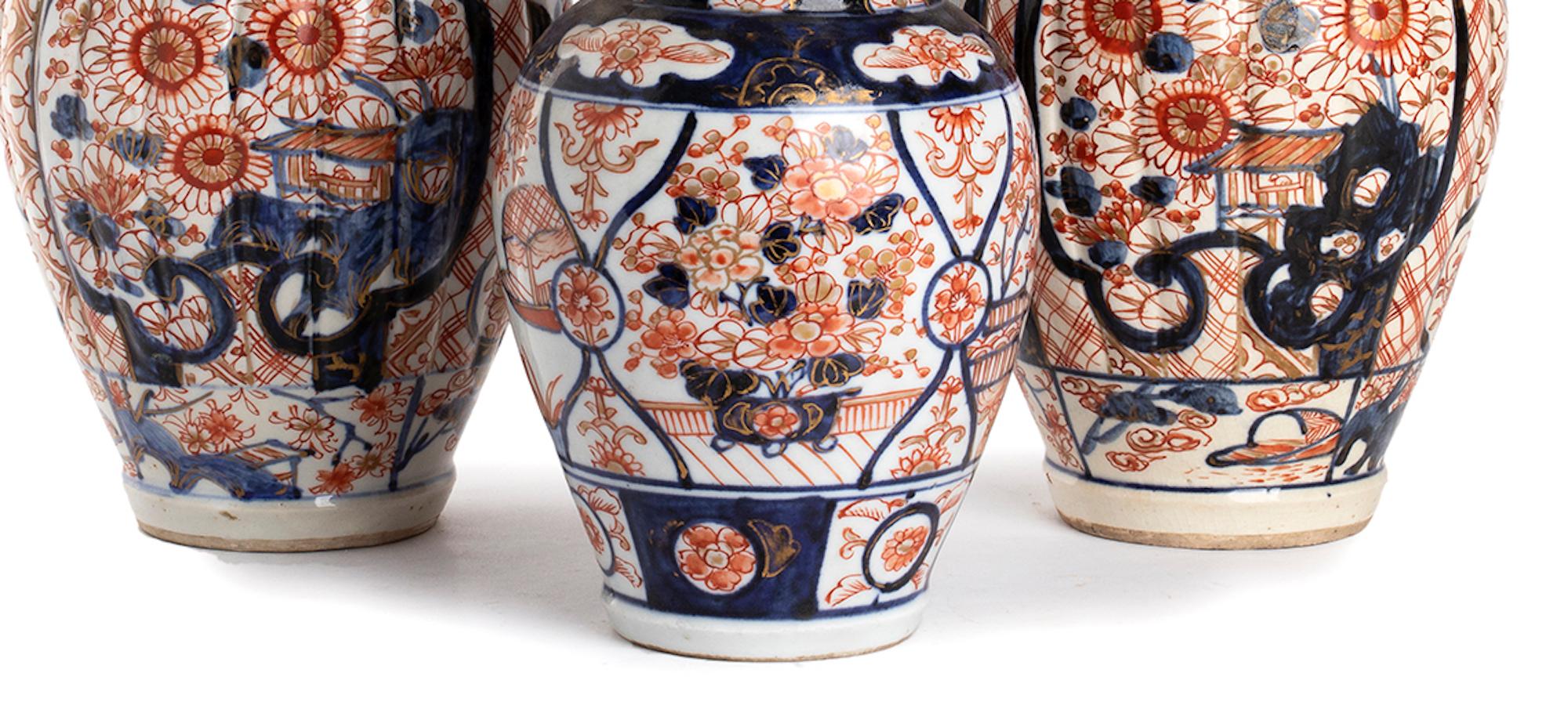 Three Japanese Imari vases is an original precious decorative object realized in Japan in the first years of the 20th century.

Porcelain.

Provenance: Italian Private collection. Good conditions. 

Beautiful and precious objects realized in