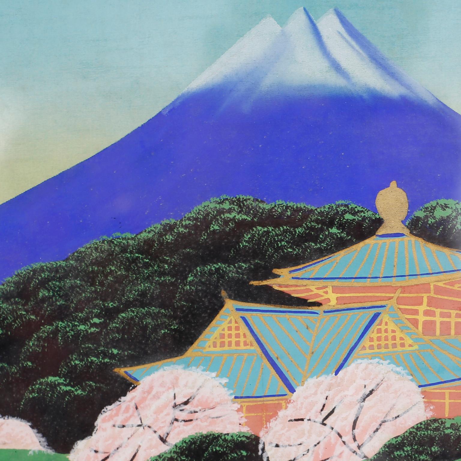 Three Japanese Paintings of Mount Fuji In Good Condition For Sale In Palm Beach, FL