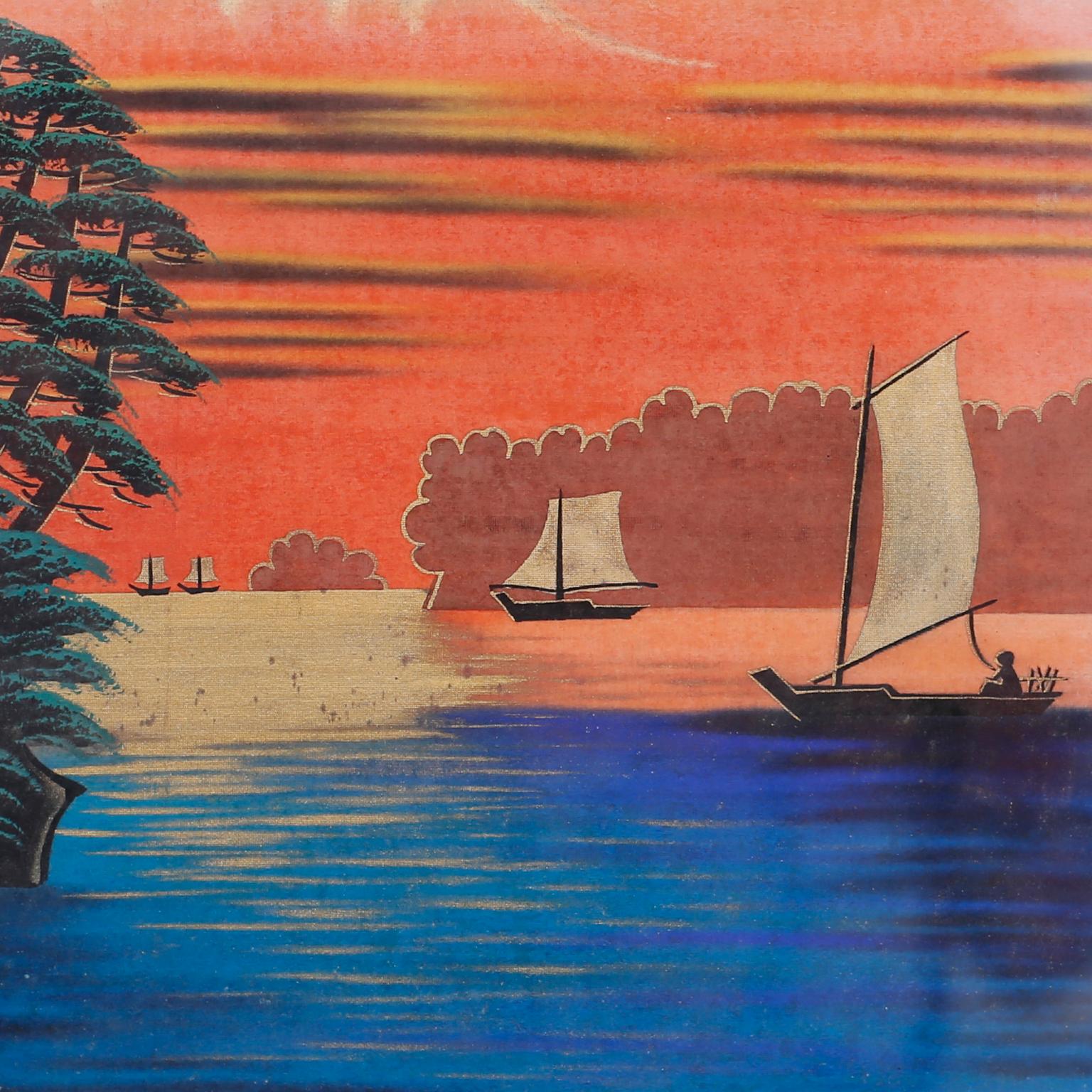 Peinture Trois peintures japonaises du mont Fuji en vente