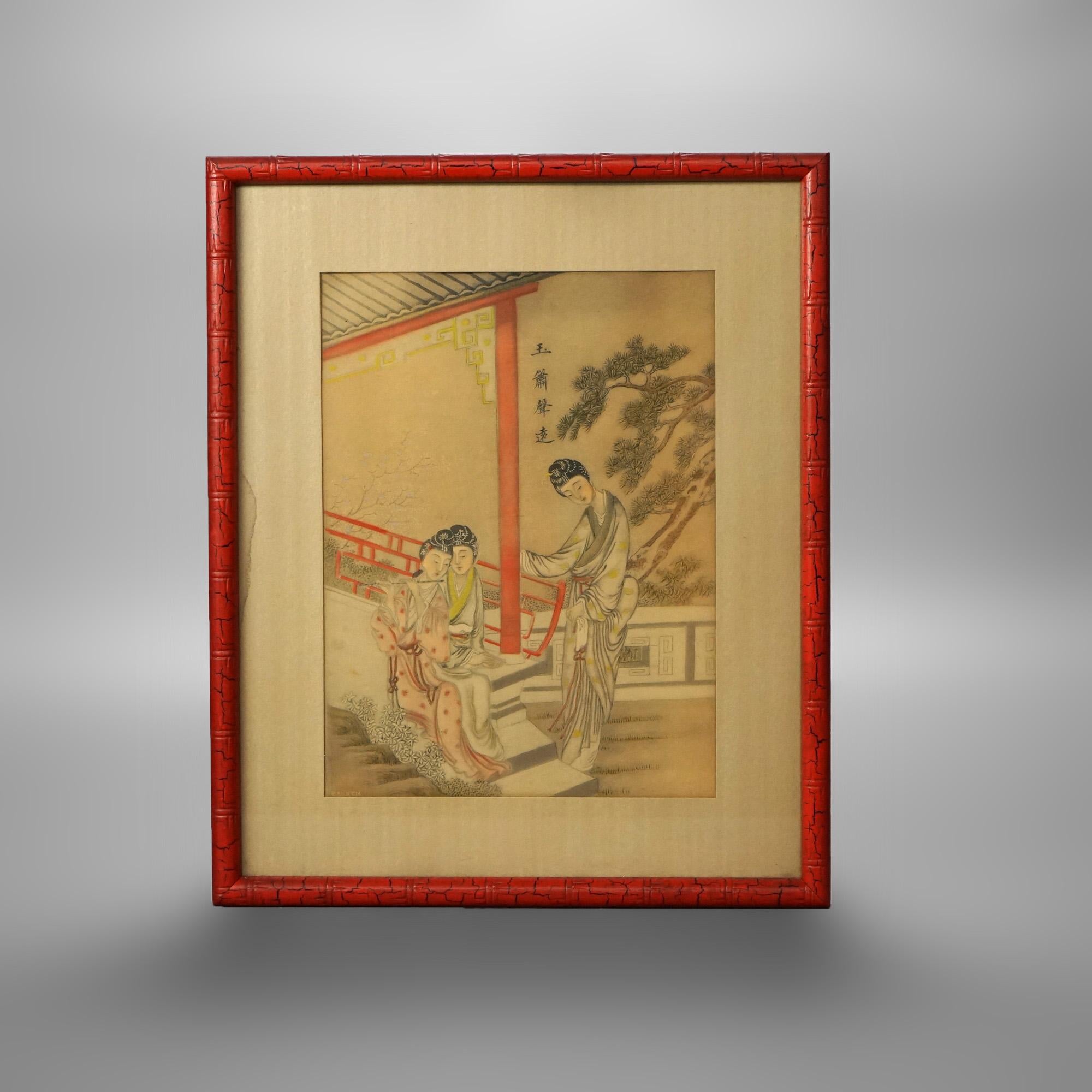 Three Japanese Woodblock Genre Prints by Torii Kiyonaga & Unknown Artist 20thC In Good Condition For Sale In Big Flats, NY