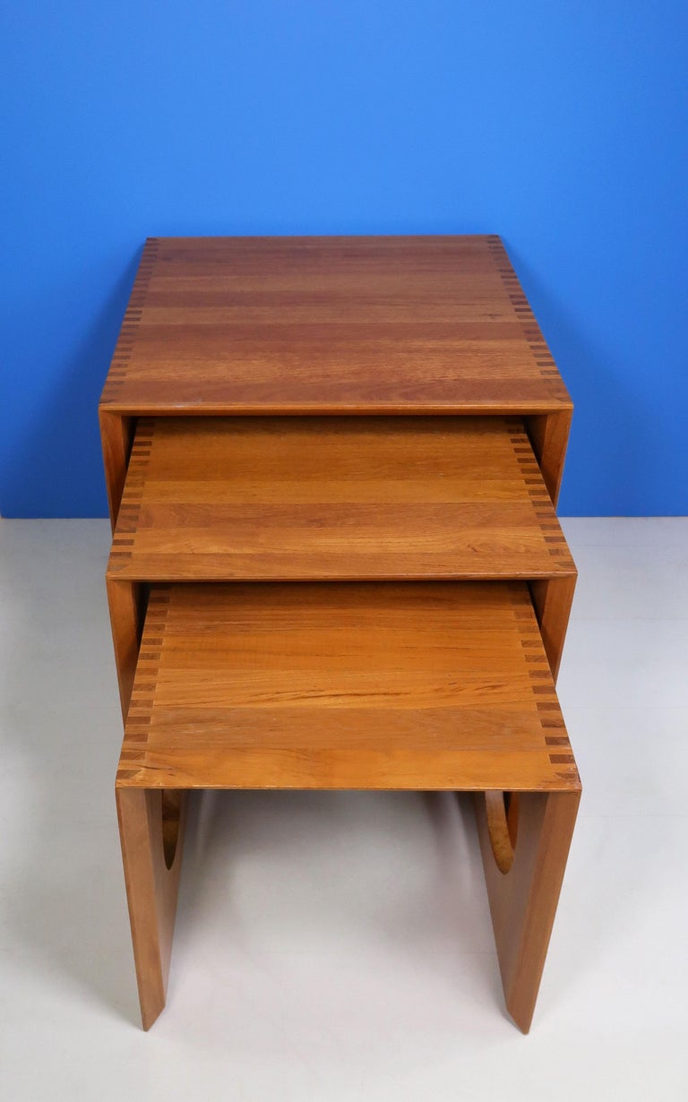 Three Jens Quistgaard Danish Modern Solid Teak Nesting Tables, 1970s at