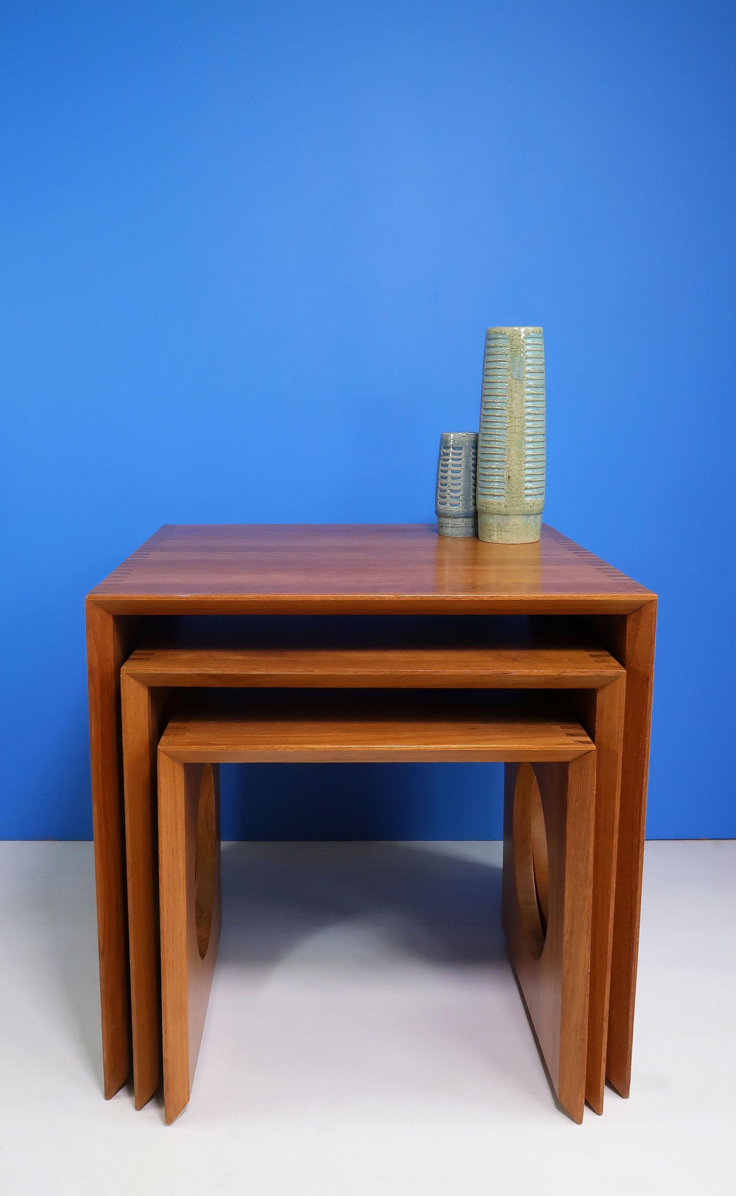 Wood Three Jens Quistgaard Danish Modern Solid Teak Nesting Tables, 1970s
