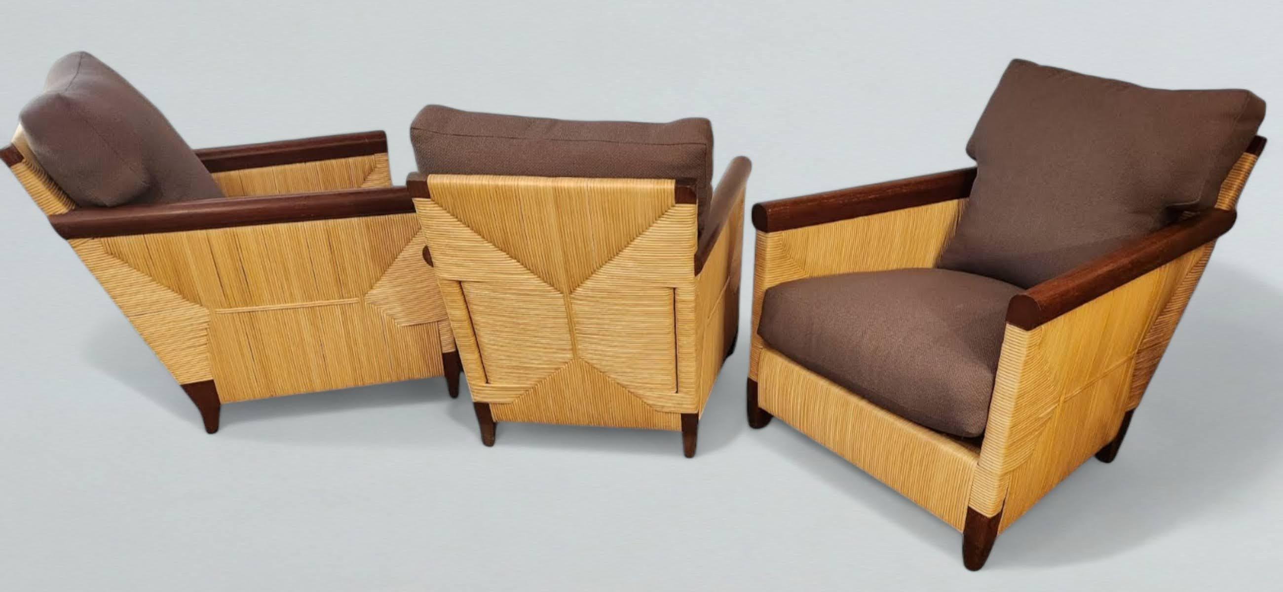 Américain Trois chaises longues en rotin John Hutton Merbau Coastal Line Donghia 1995 en vente