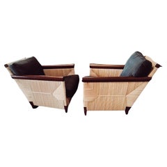 Three John Hutton Rush Rattan Lounge Chairs Merbau Coastal Line Donghia 1995